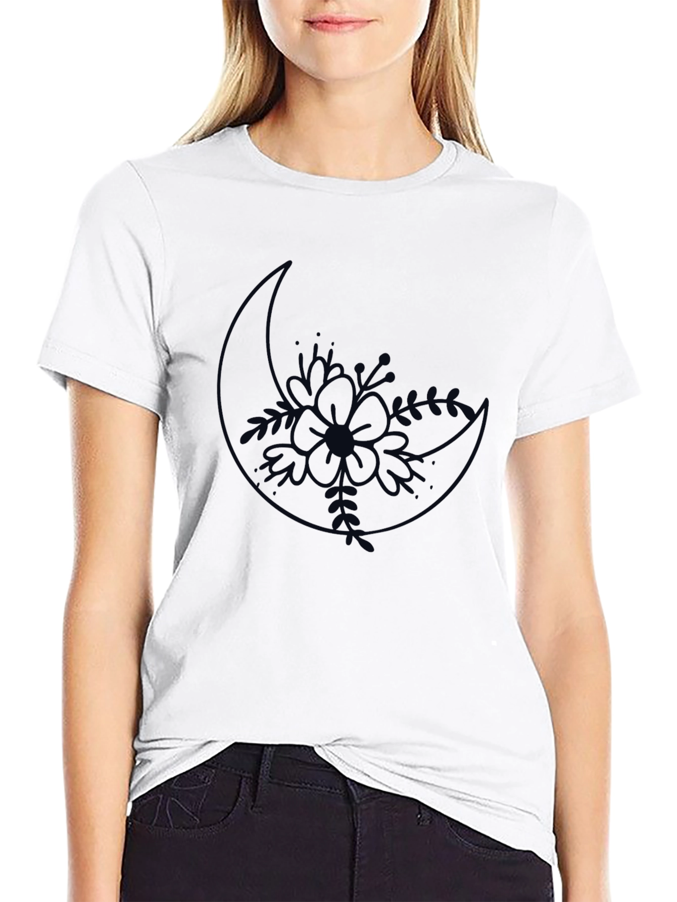 Floral Moon Graphic Tee - Stylish Comfort