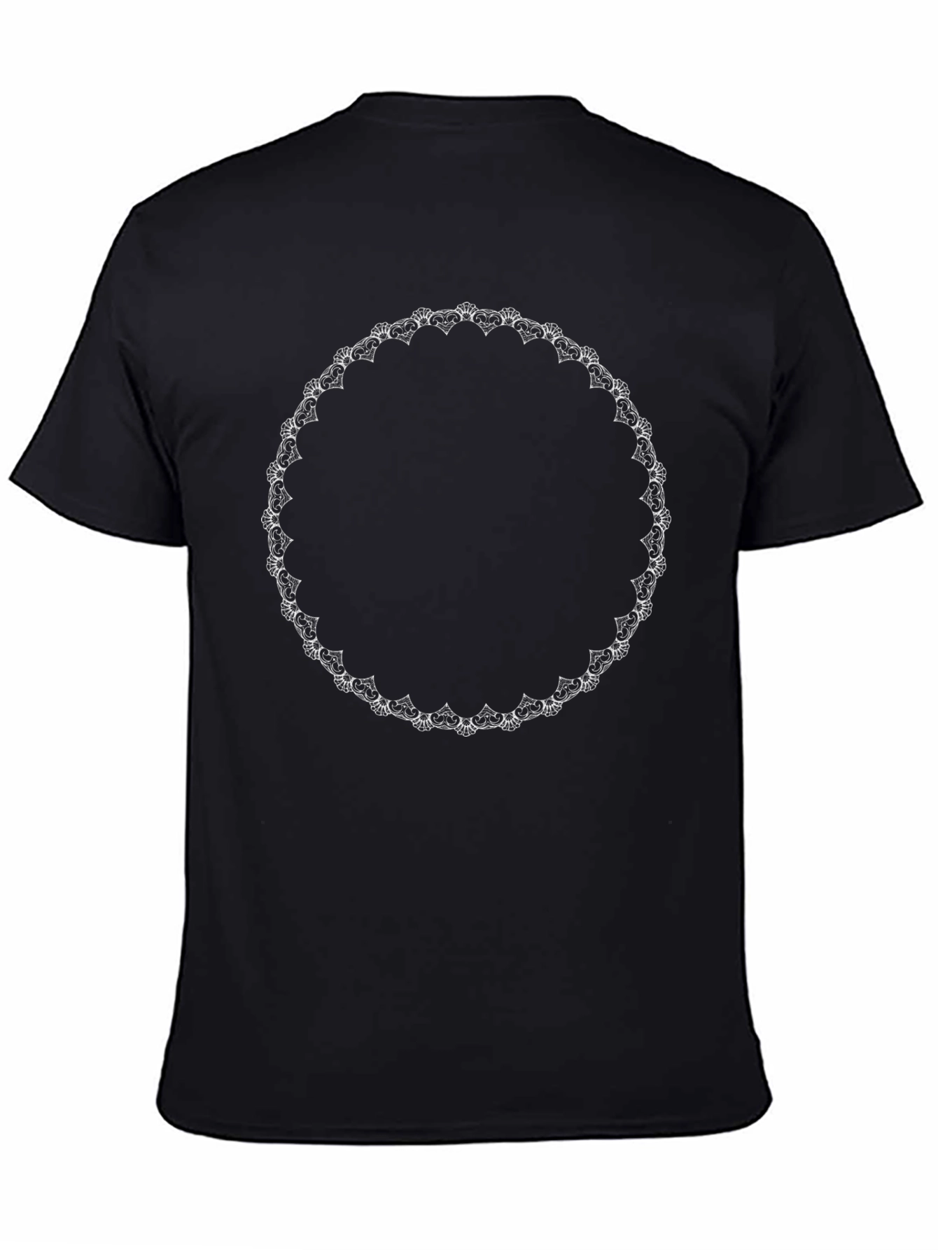 Black T-Shirt with White Heart Circle Design