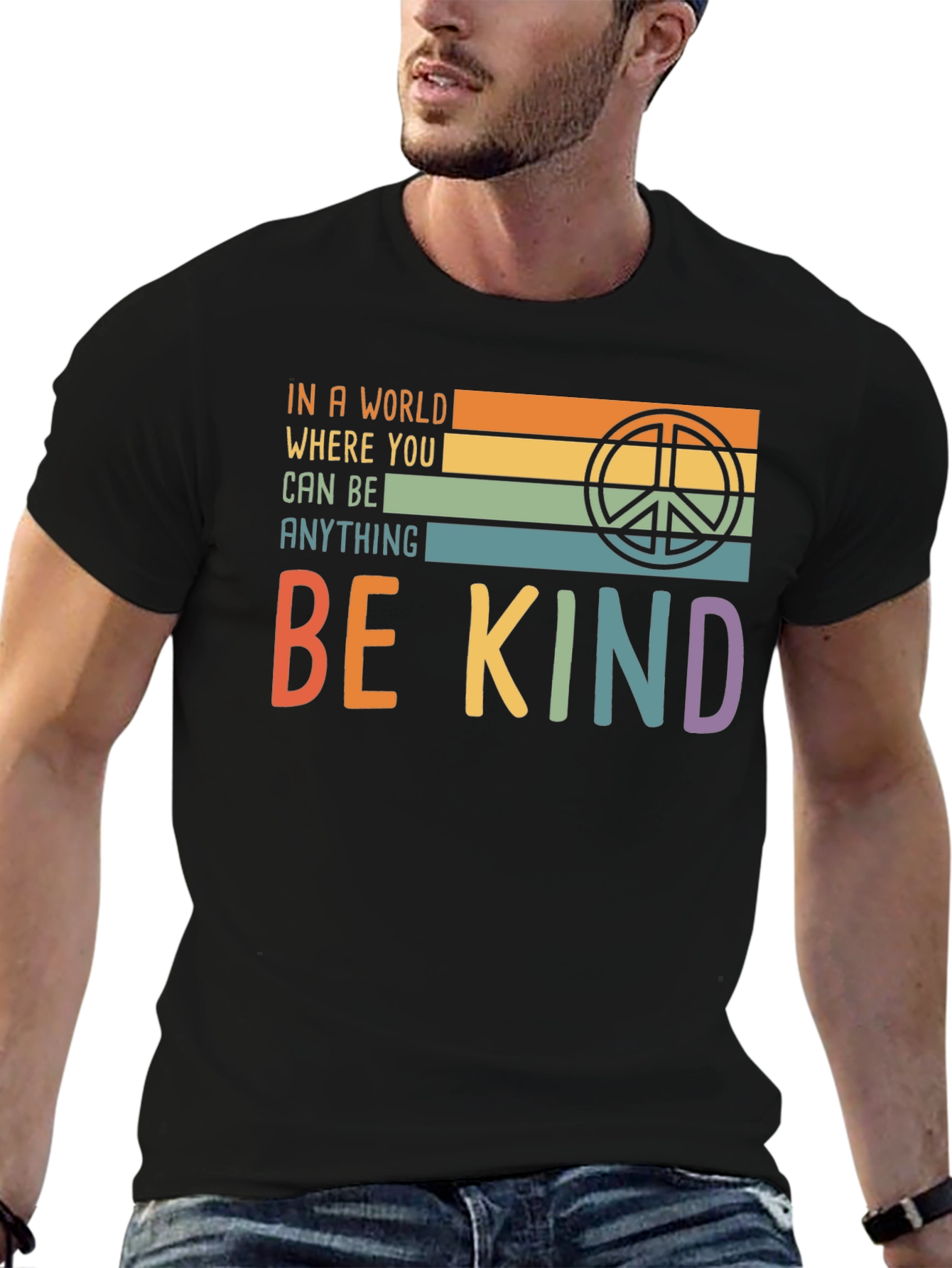 Be Kind T-Shirt with Retro Peace Symbol
