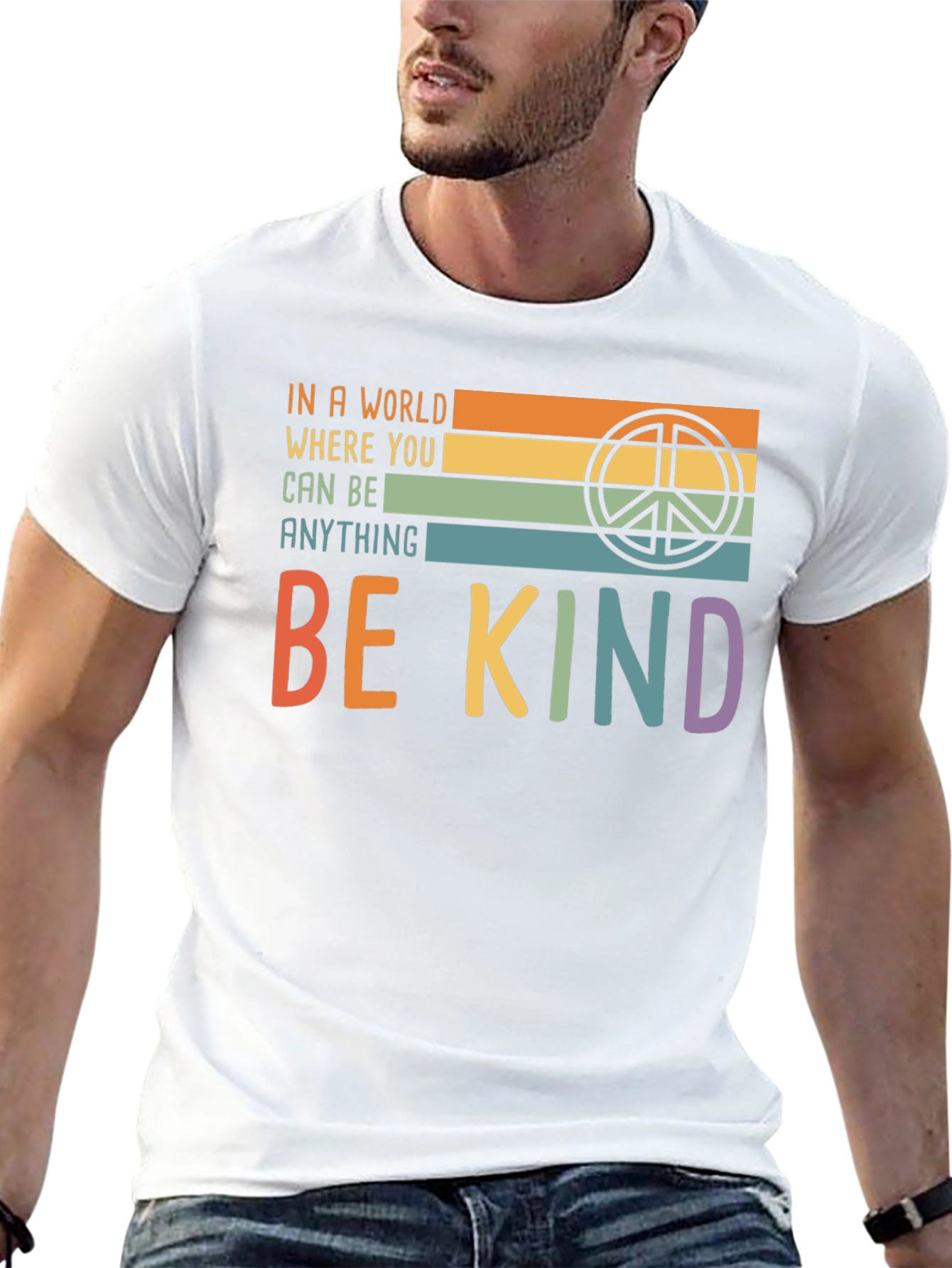 Be Kind T-Shirt with Retro Peace Symbol