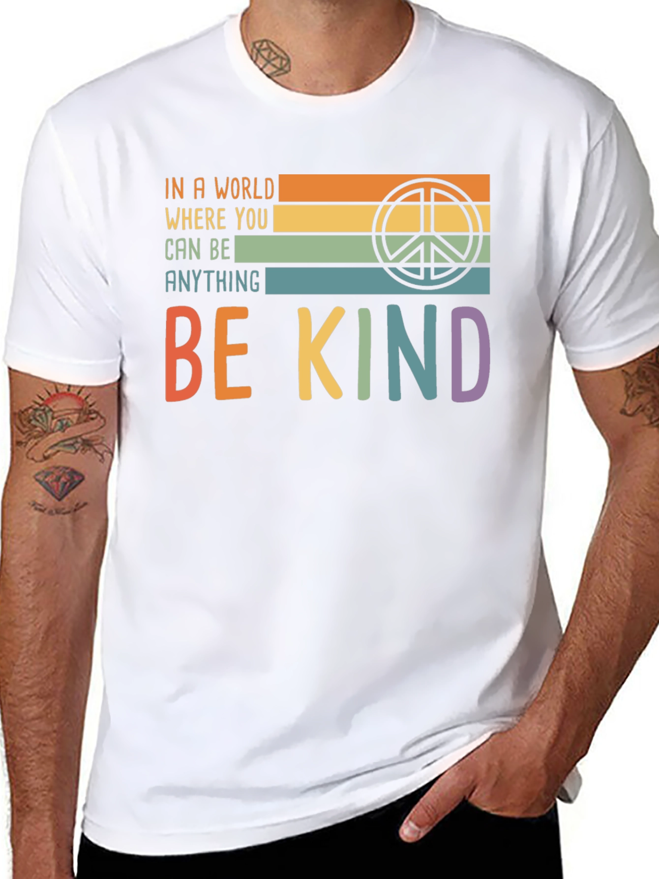 Be Kind T-Shirt with Retro Peace Symbol
