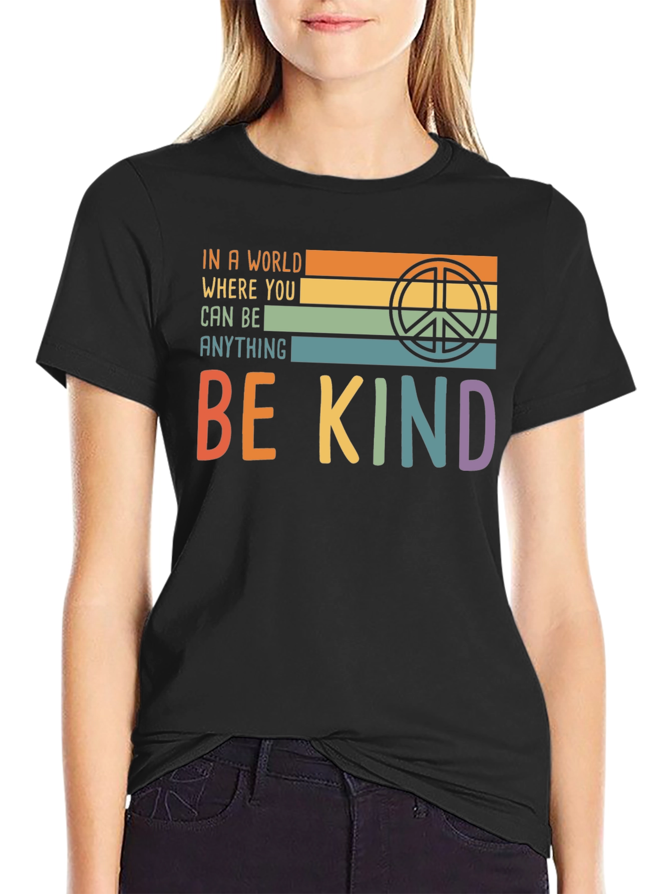 Be Kind T-Shirt with Retro Peace Symbol