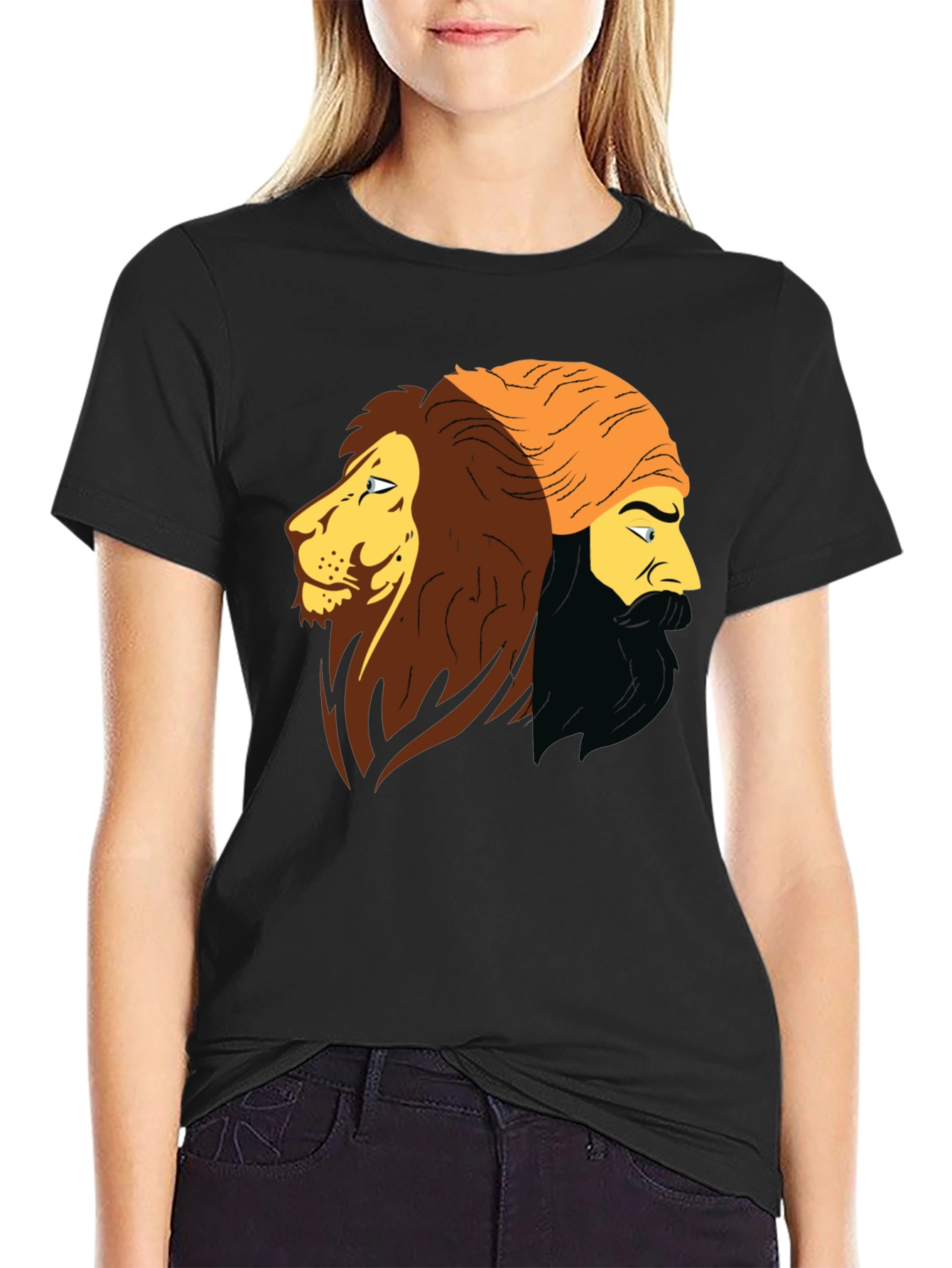 Lion & Man Graphic Black T-Shirt
