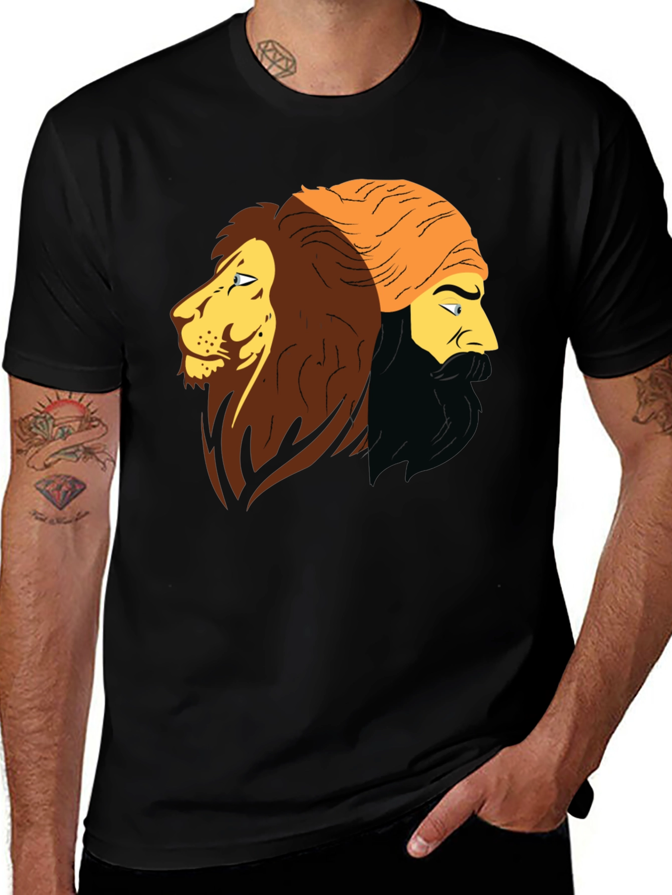 Lion & Man Graphic Black T-Shirt