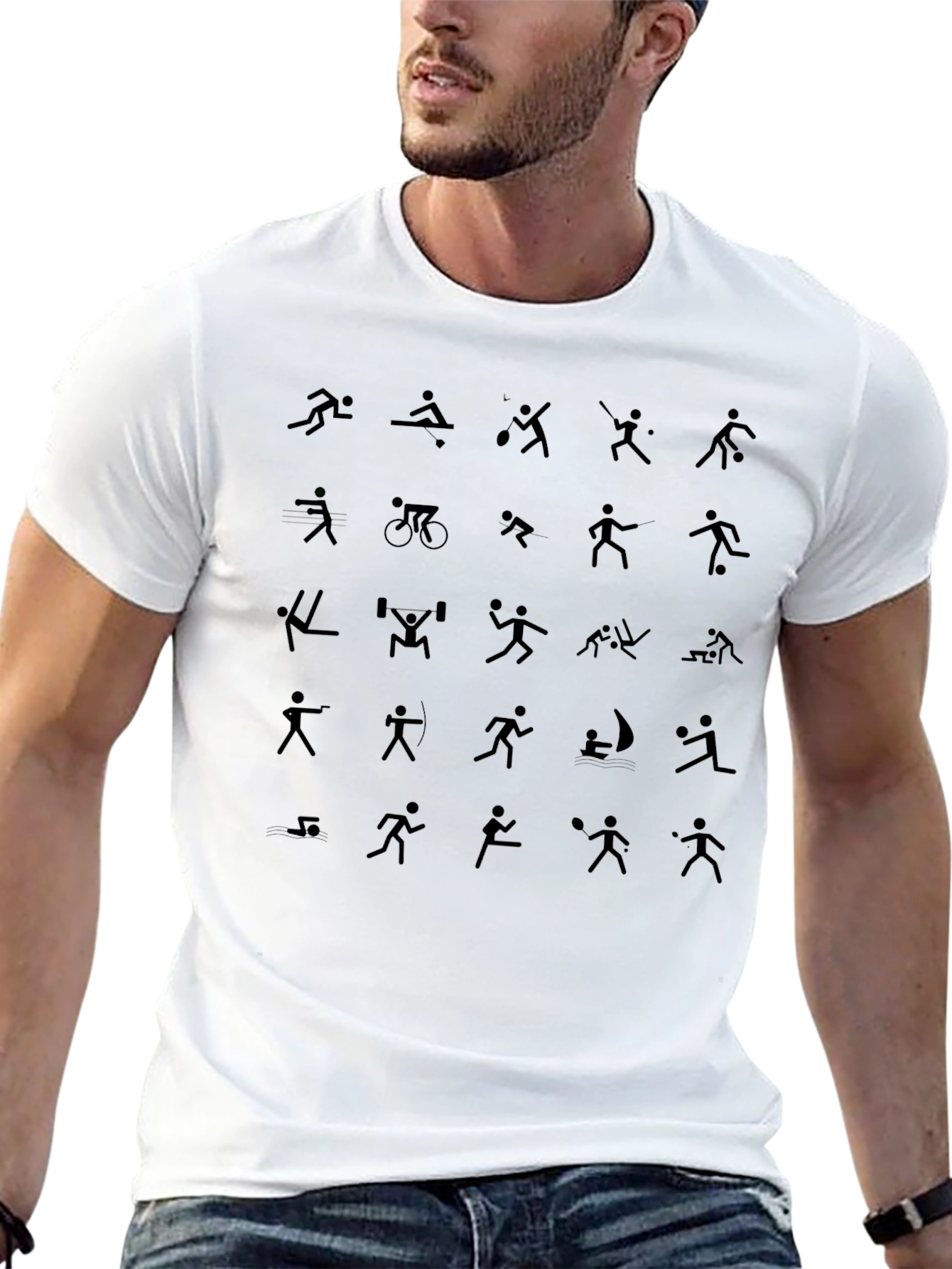 Sports Icons Black T-Shirt - Athletic Graphic Tee