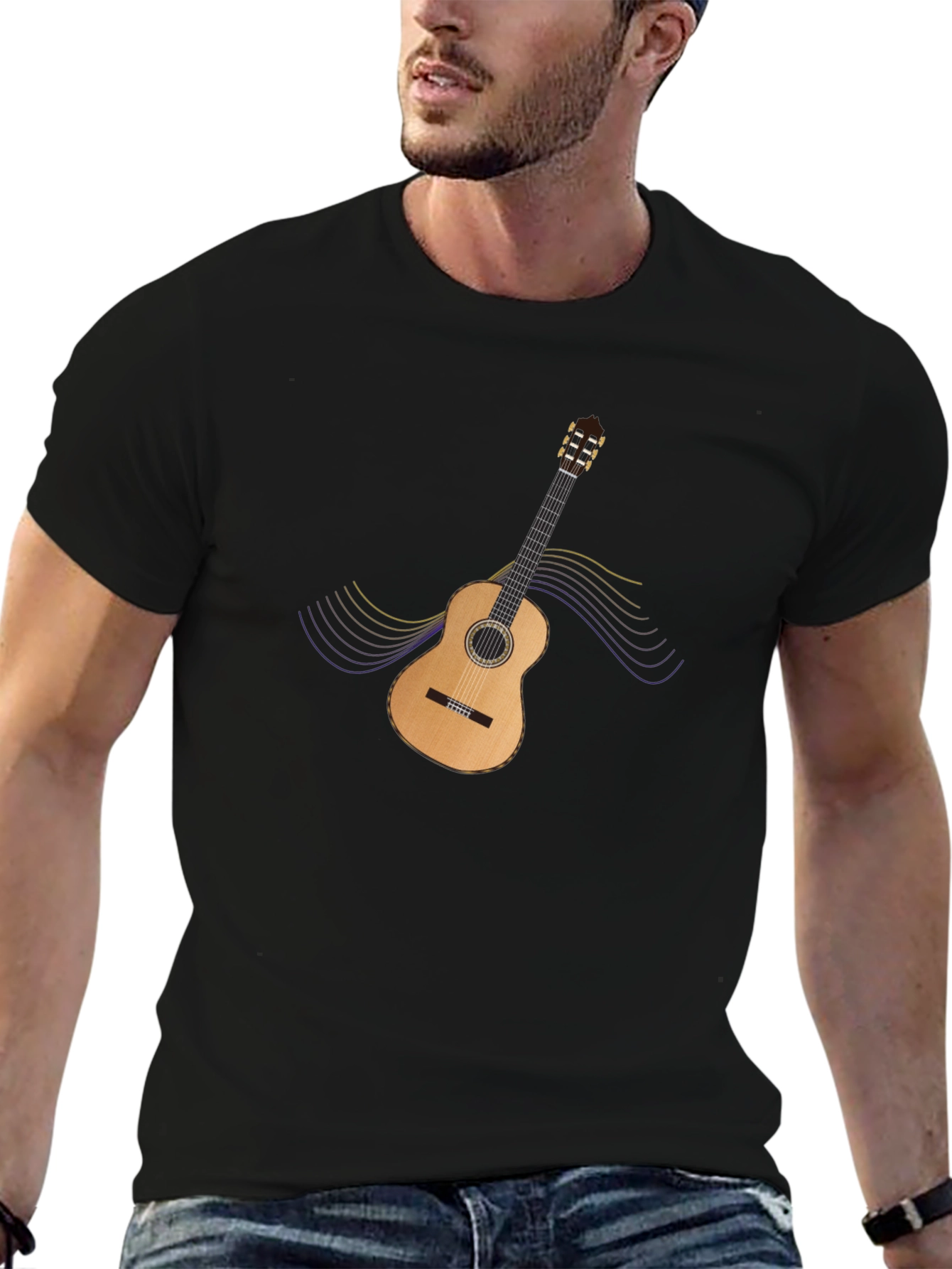 Guitar Graphic Black T-Shirt - Music Lovers Tee