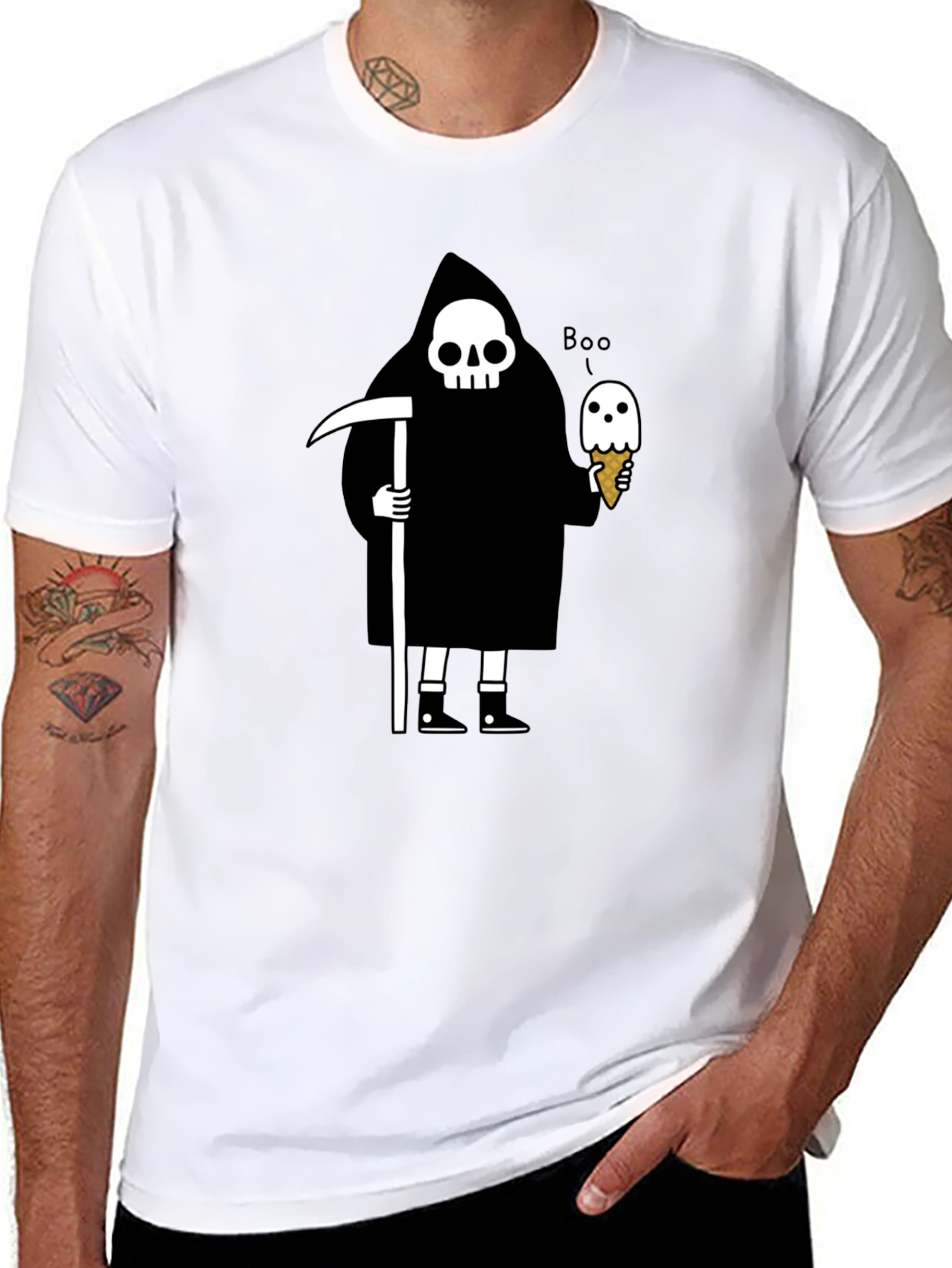 Grim Reaper Boo Ice Cream Graphic T-Shirt
