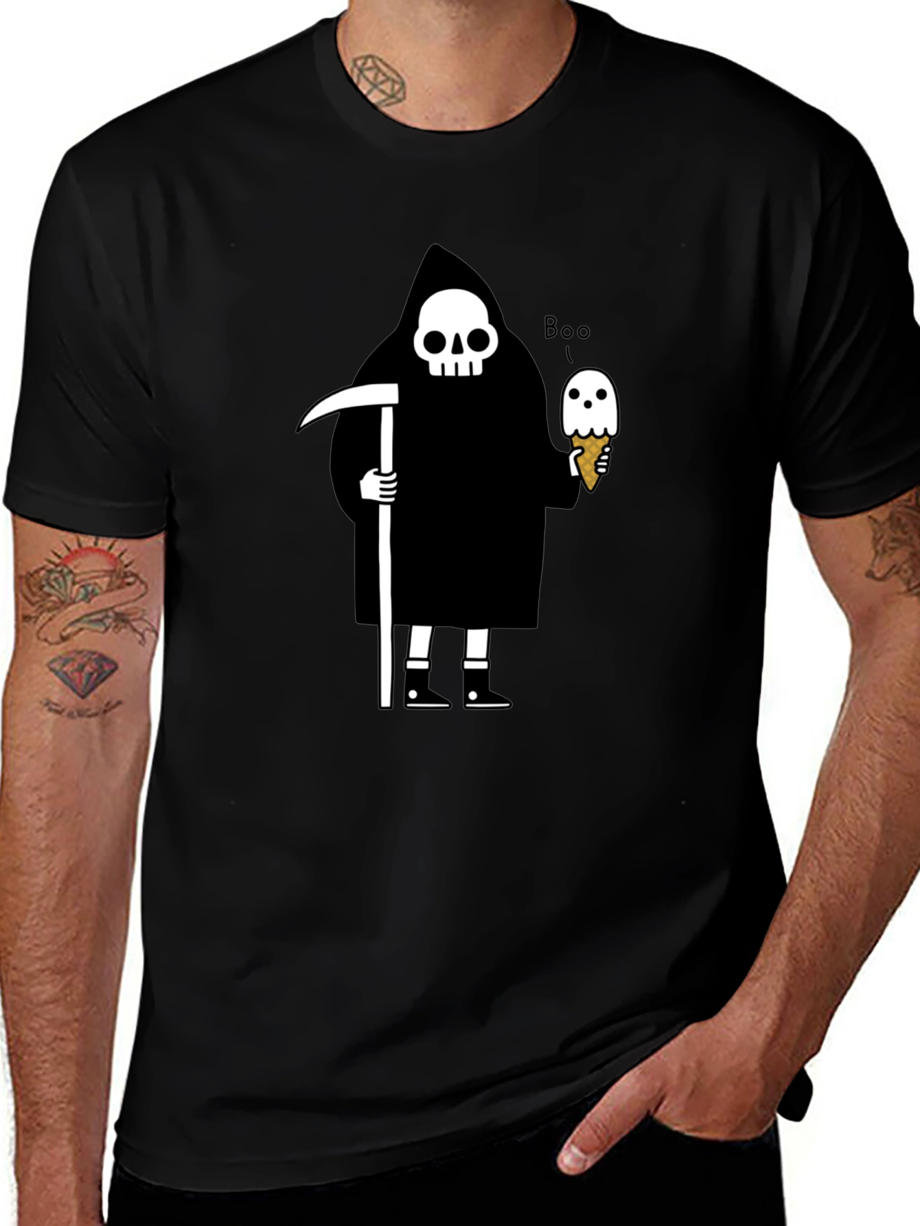 Grim Reaper Boo Ice Cream Graphic T-Shirt