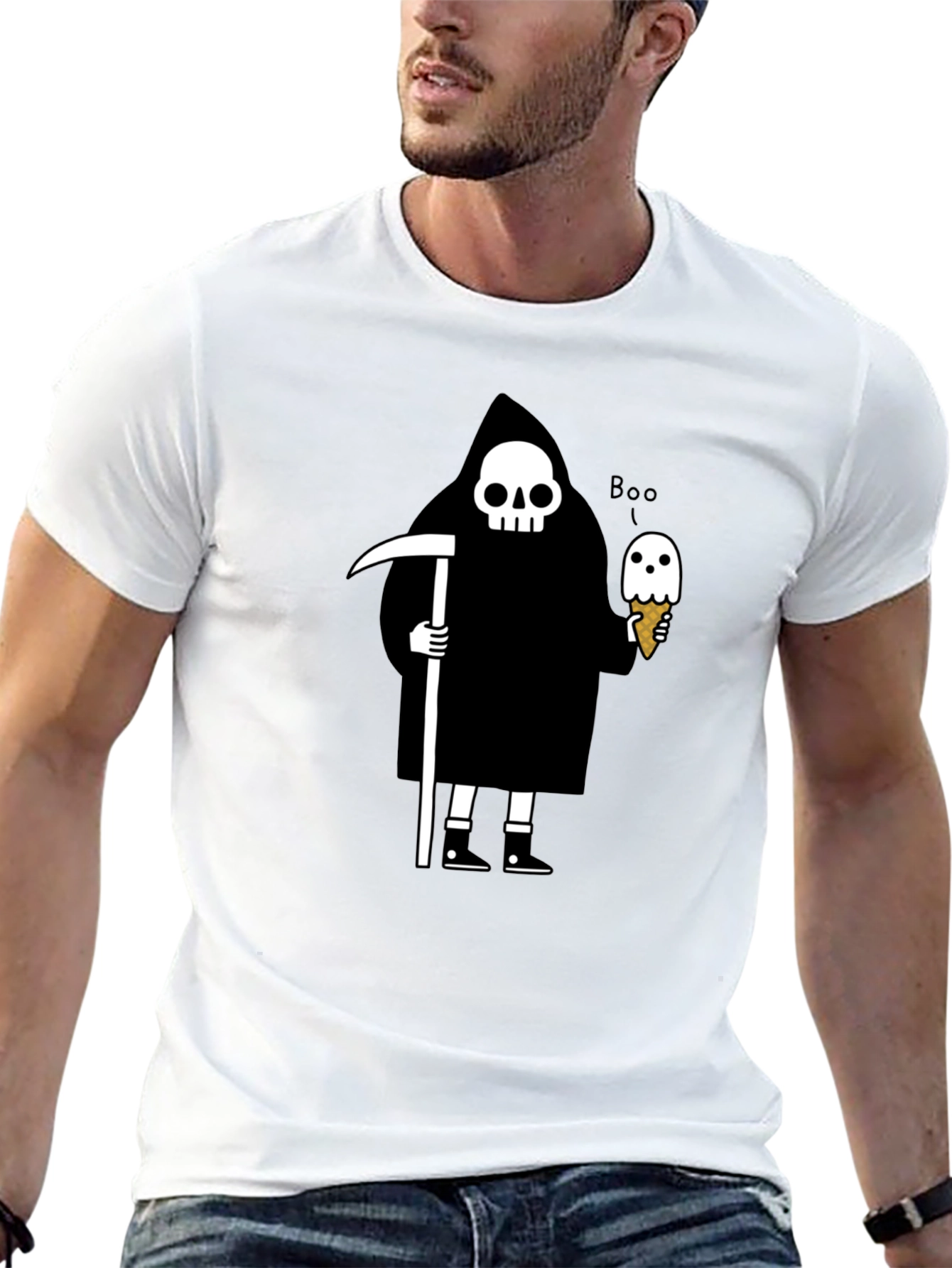 Grim Reaper Boo Ice Cream Graphic T-Shirt