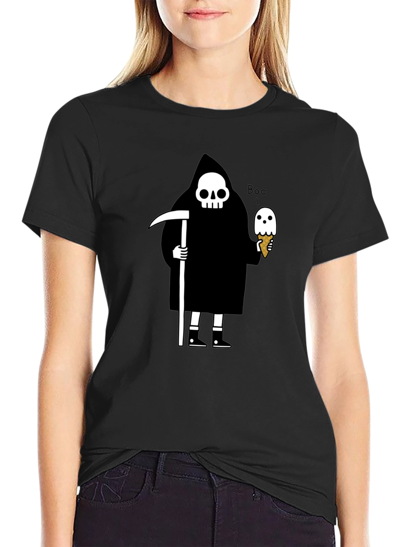 Grim Reaper Boo Ice Cream Graphic T-Shirt