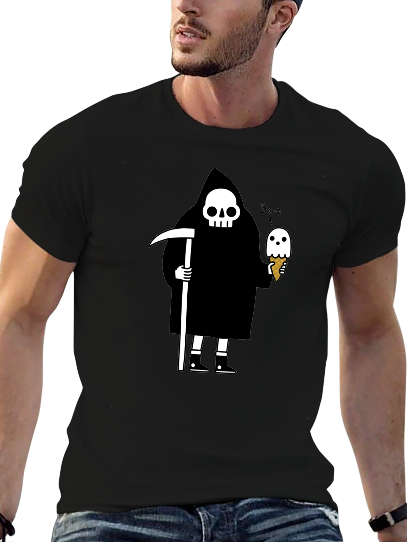 Grim Reaper Boo Ice Cream Graphic T-Shirt