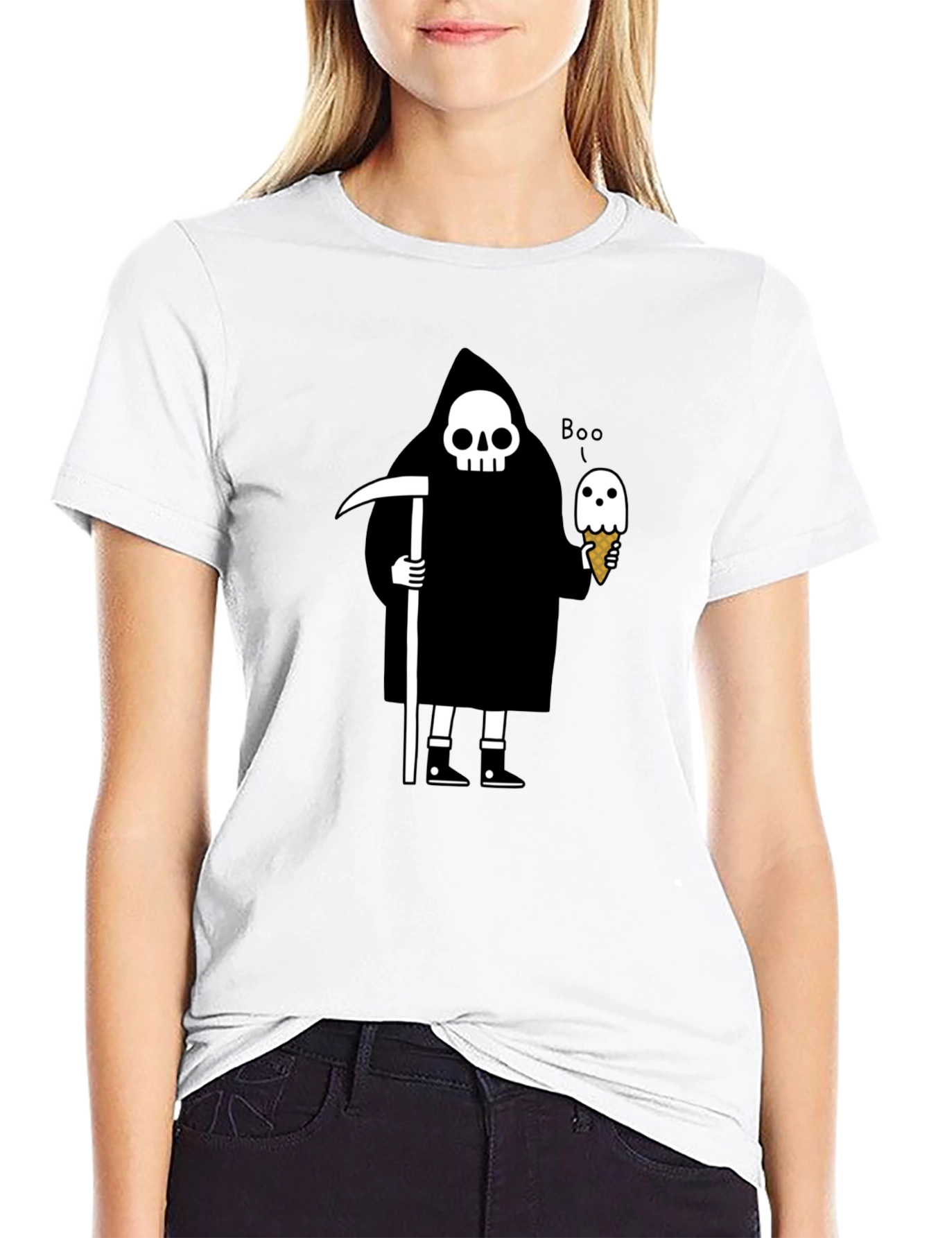 Grim Reaper Boo Ice Cream Graphic T-Shirt