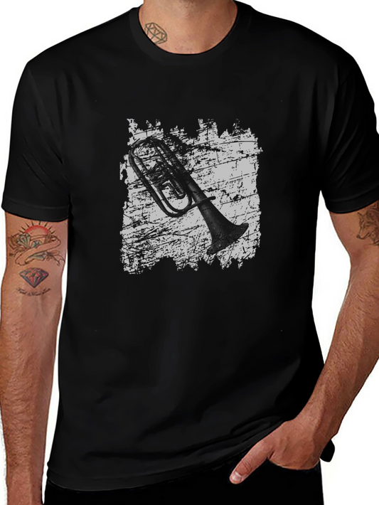 Grunge Trombone Graphic Tee - Black