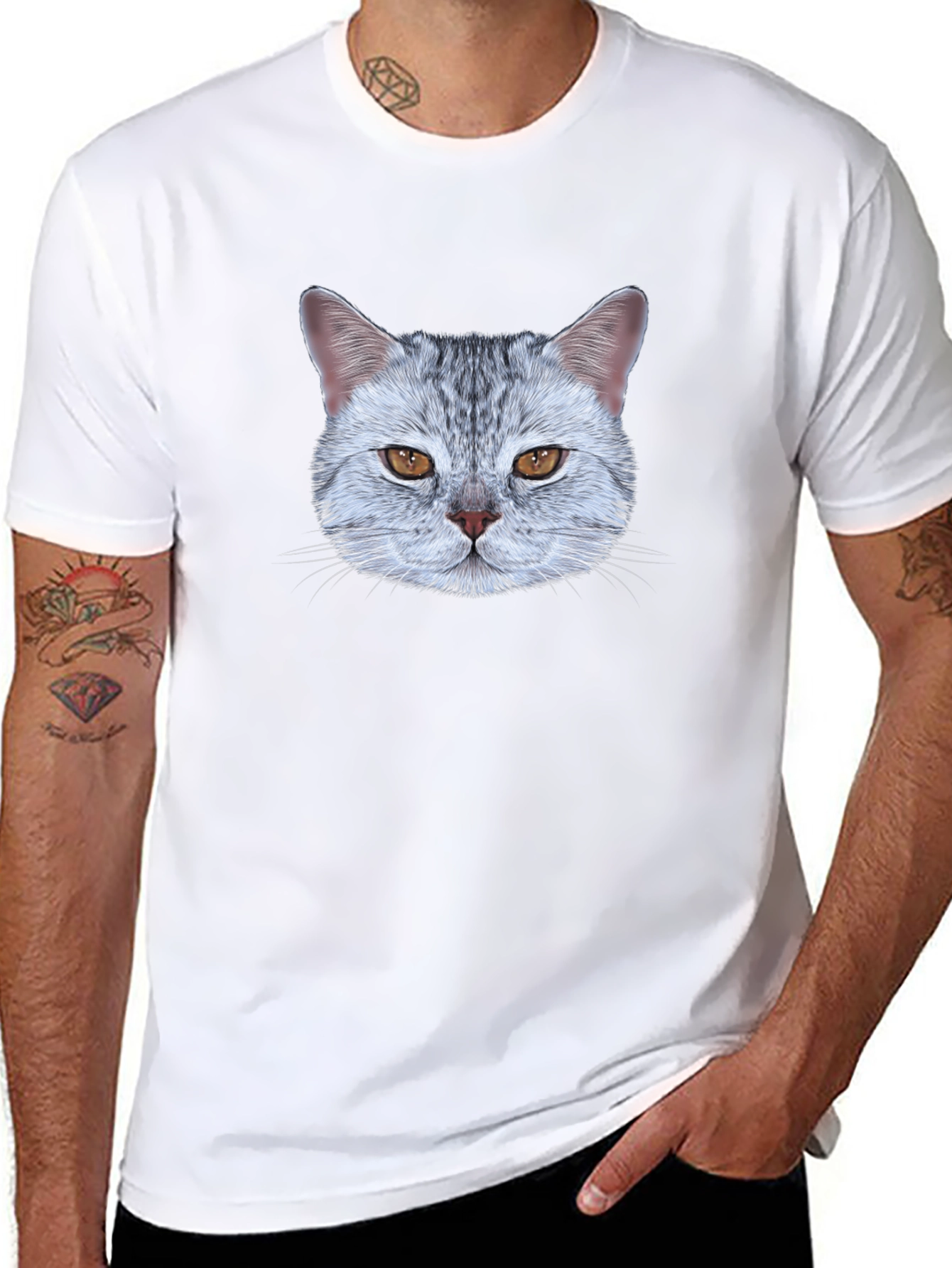 Cat Face Graphic Tee - Unique Design