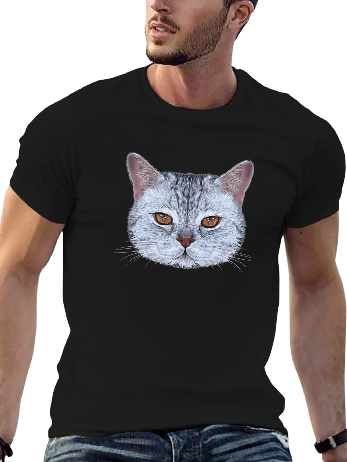 Cat Face Graphic Tee - Unique Design
