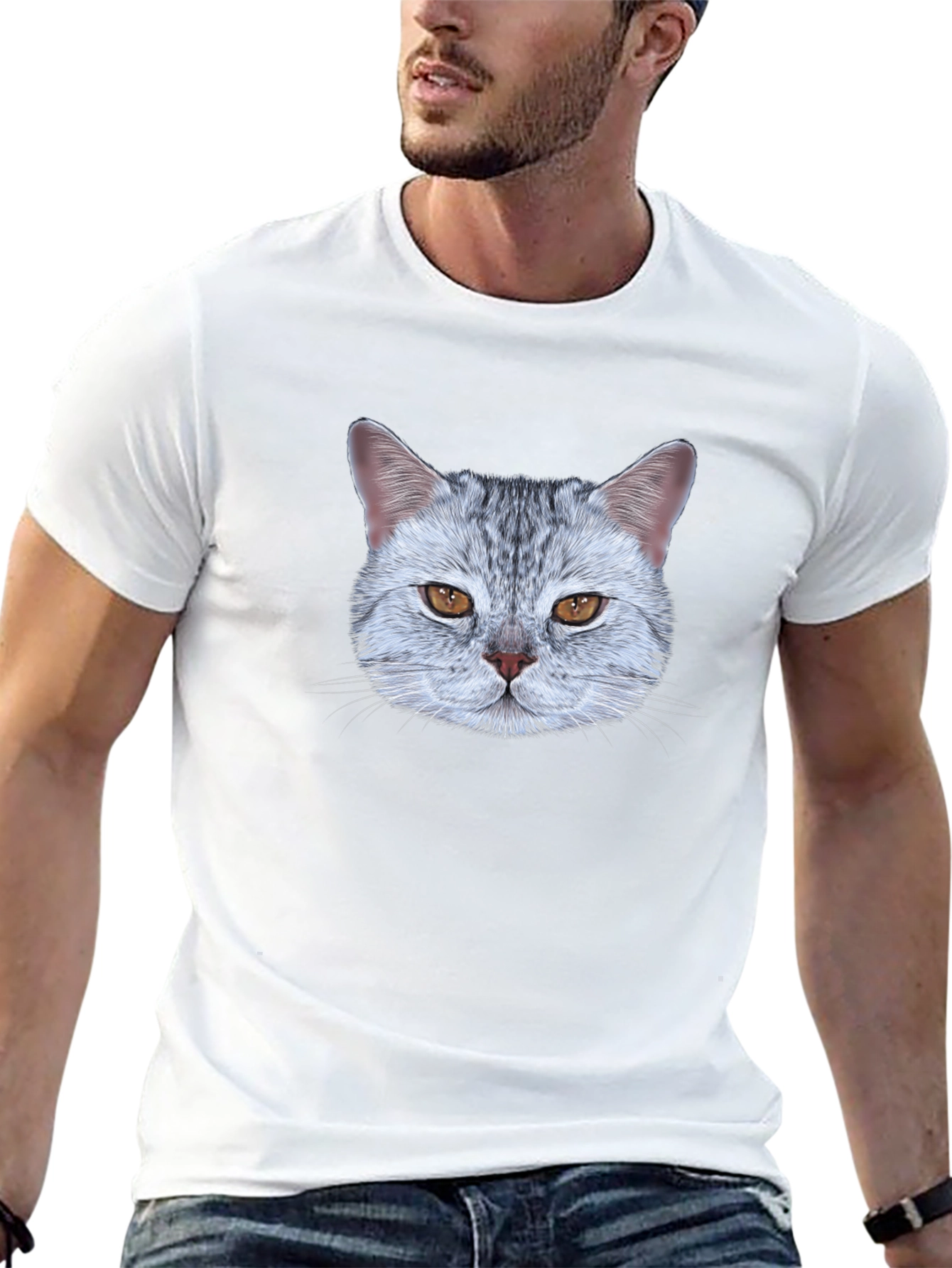 Cat Face Graphic Tee - Unique Design