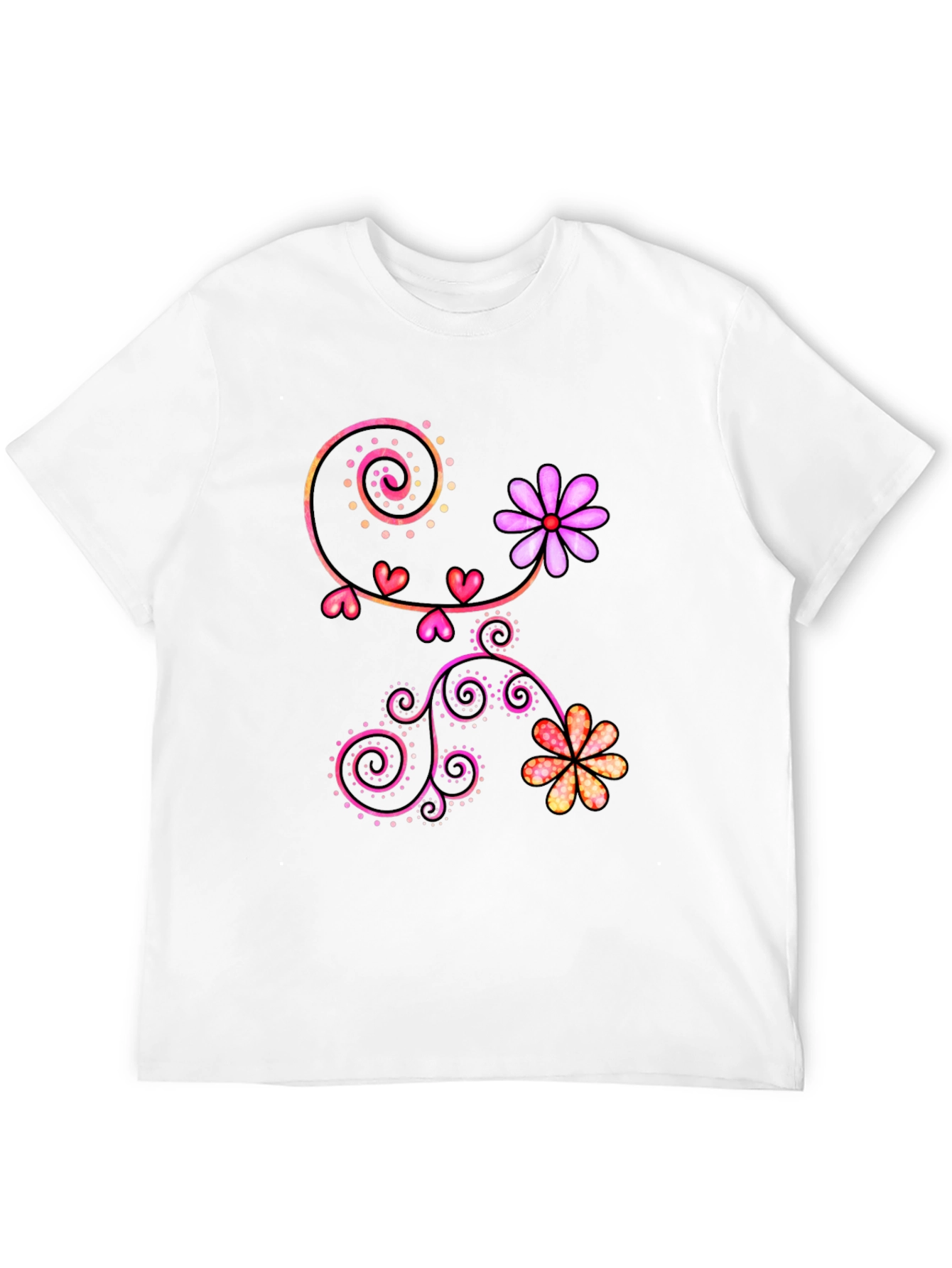 Floral Heart Swirl Graphic Black T-Shirt