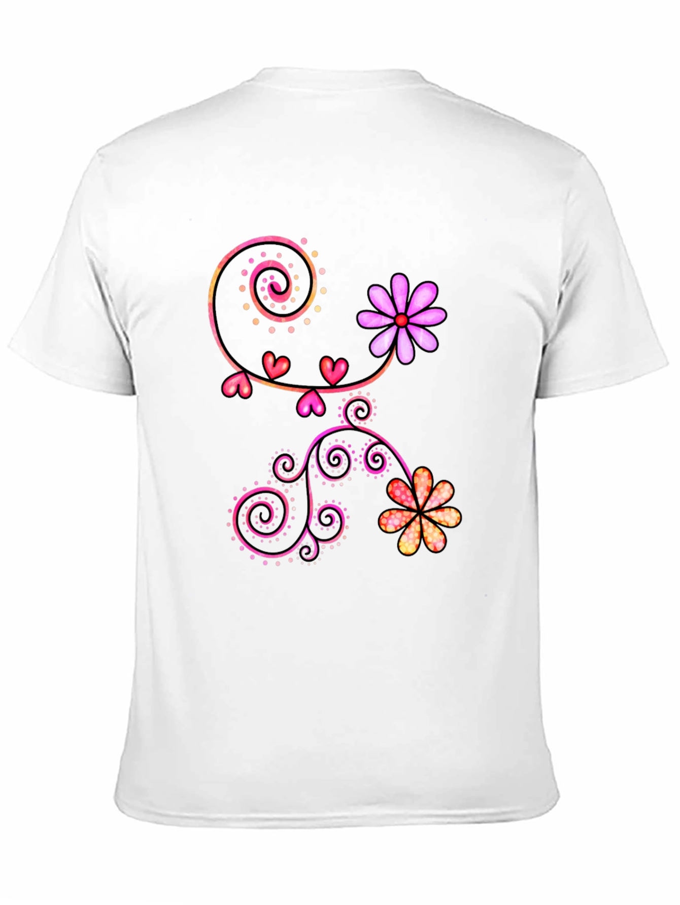 Floral Heart Swirl Graphic Black T-Shirt