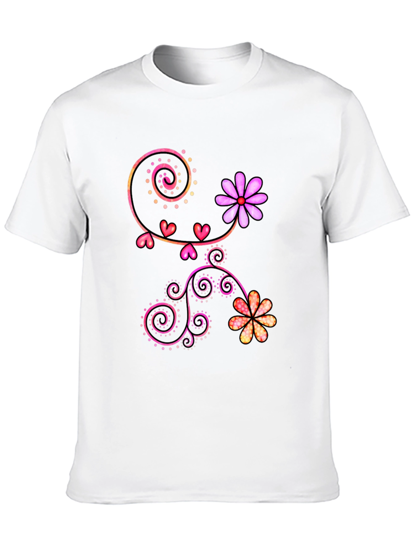 Floral Heart Swirl Graphic Black T-Shirt