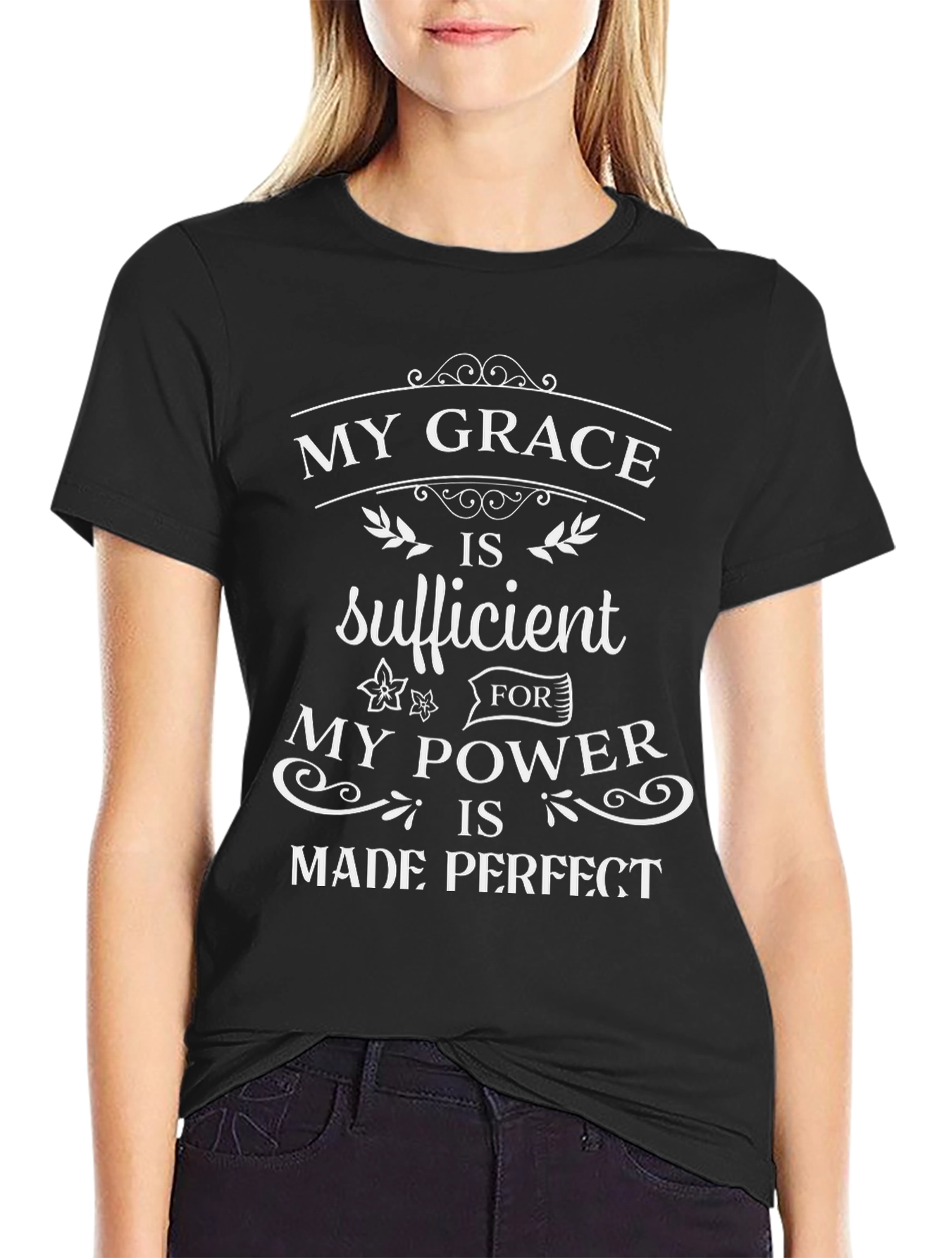 Grace Sufficient Power Perfect Black Tee