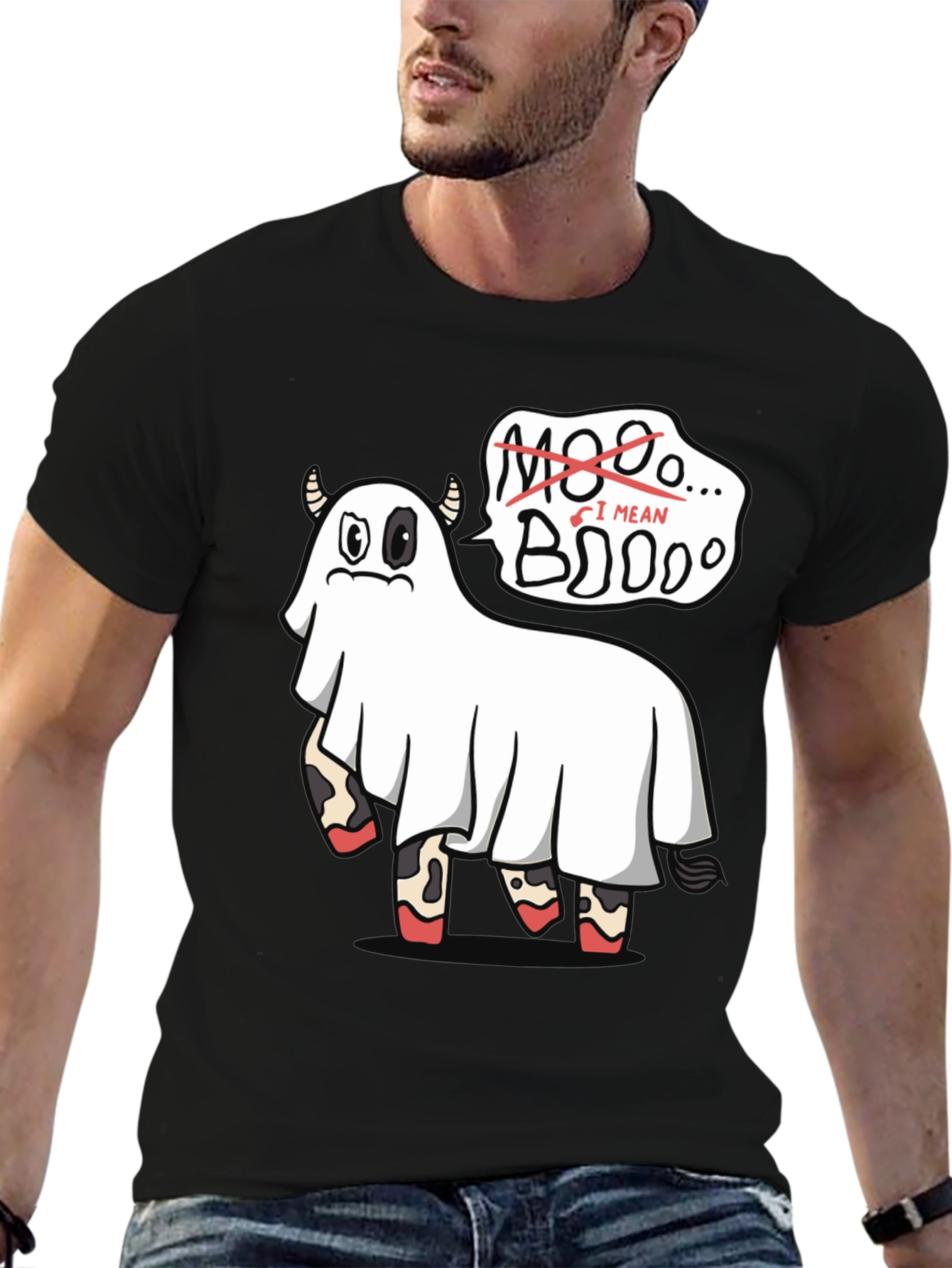 Boo! Ghost Cow Funny Halloween Graphic T-Shirt