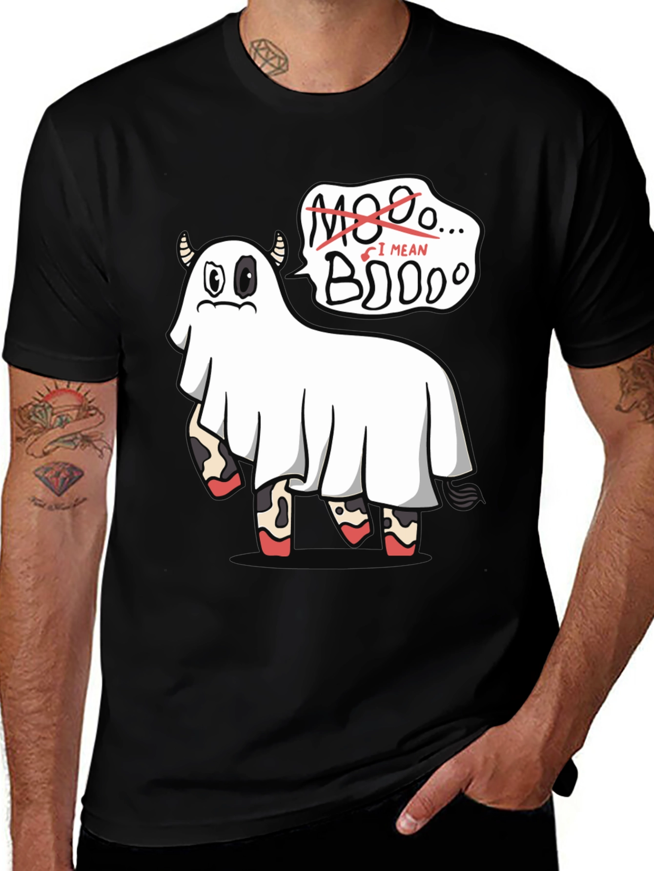 Boo! Ghost Cow Funny Halloween Graphic T-Shirt