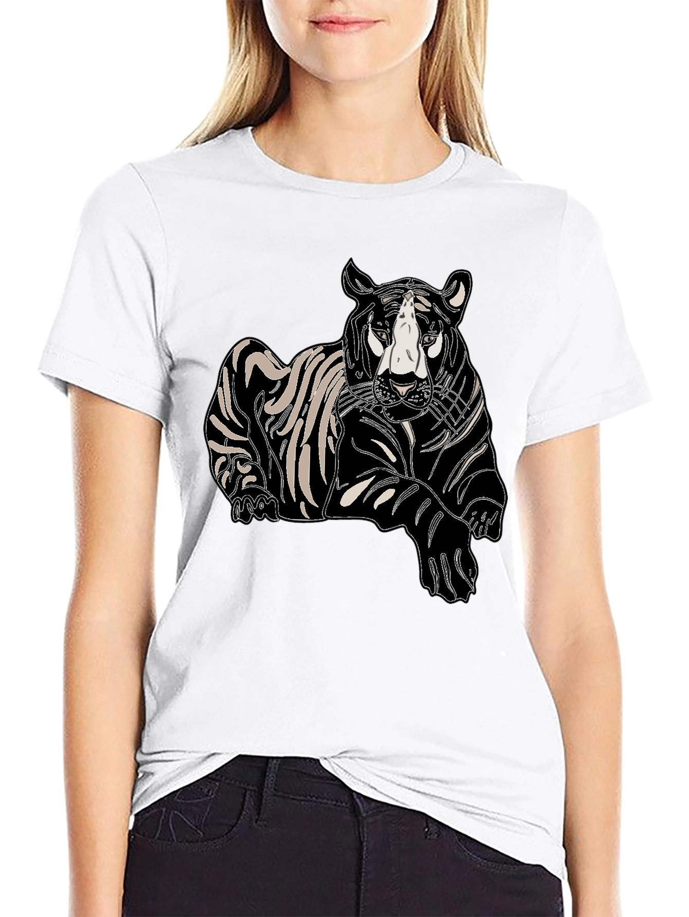 Mens Black T-Shirt with Tiger Print