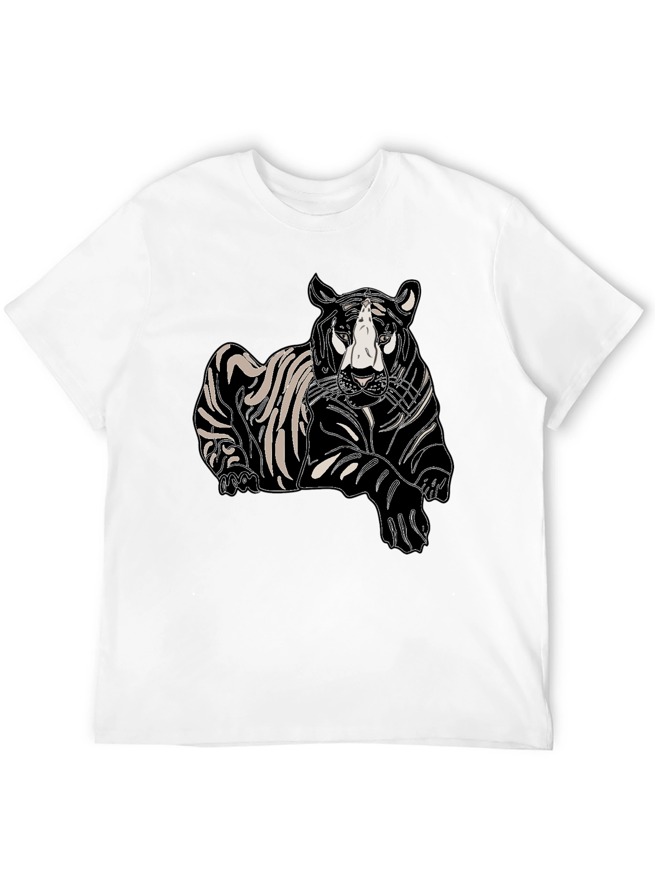 Mens Black T-Shirt with Tiger Print