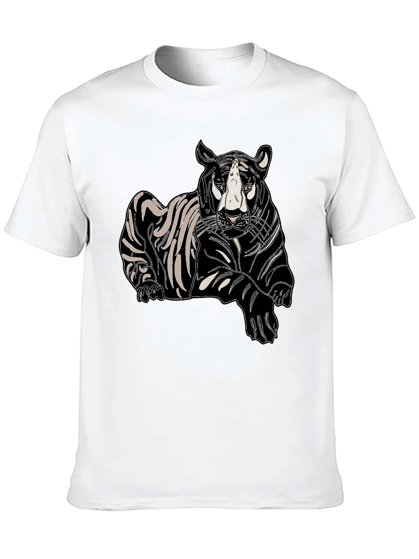 Mens Black T-Shirt with Tiger Print