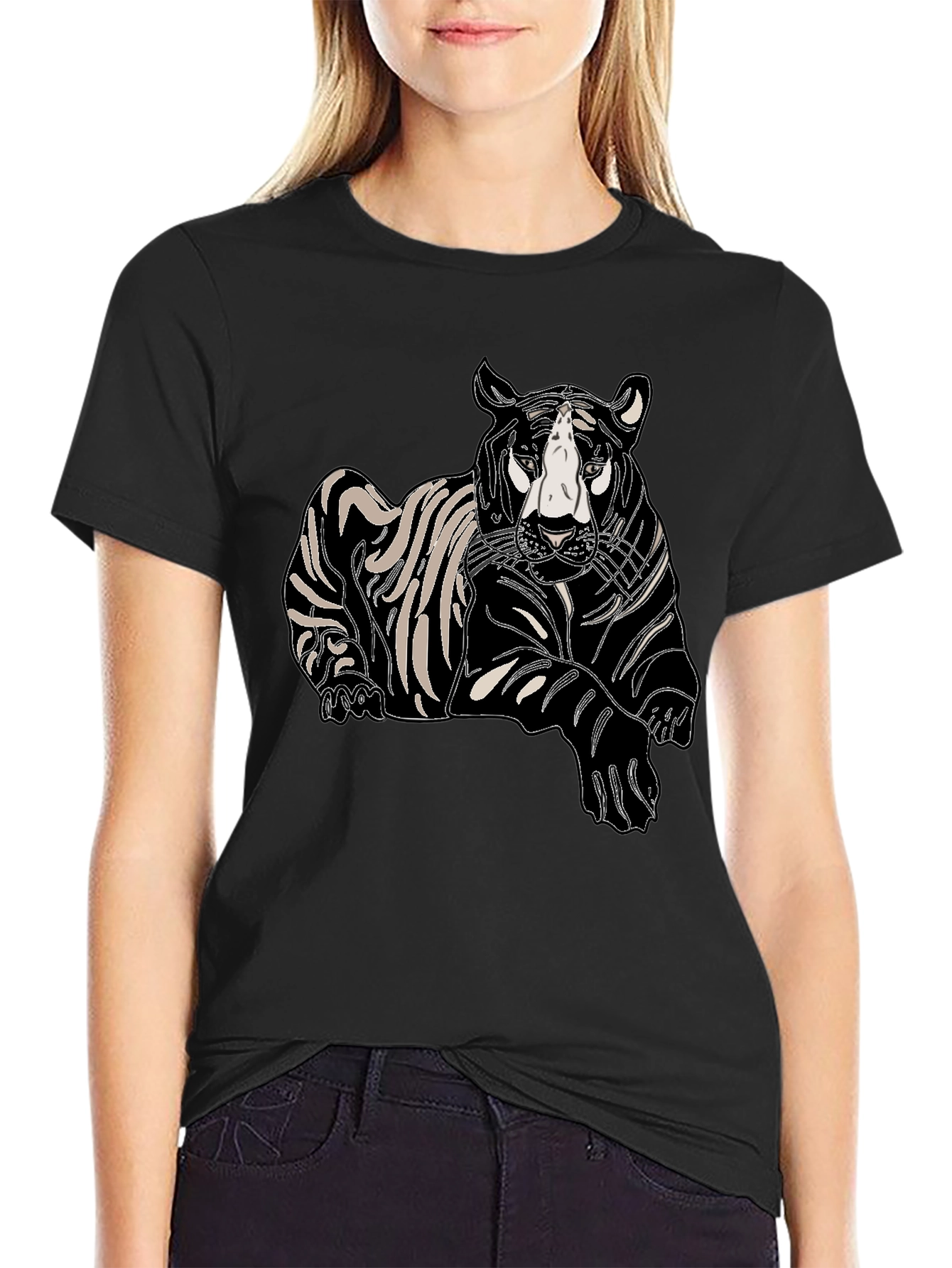 Mens Black T-Shirt with Tiger Print