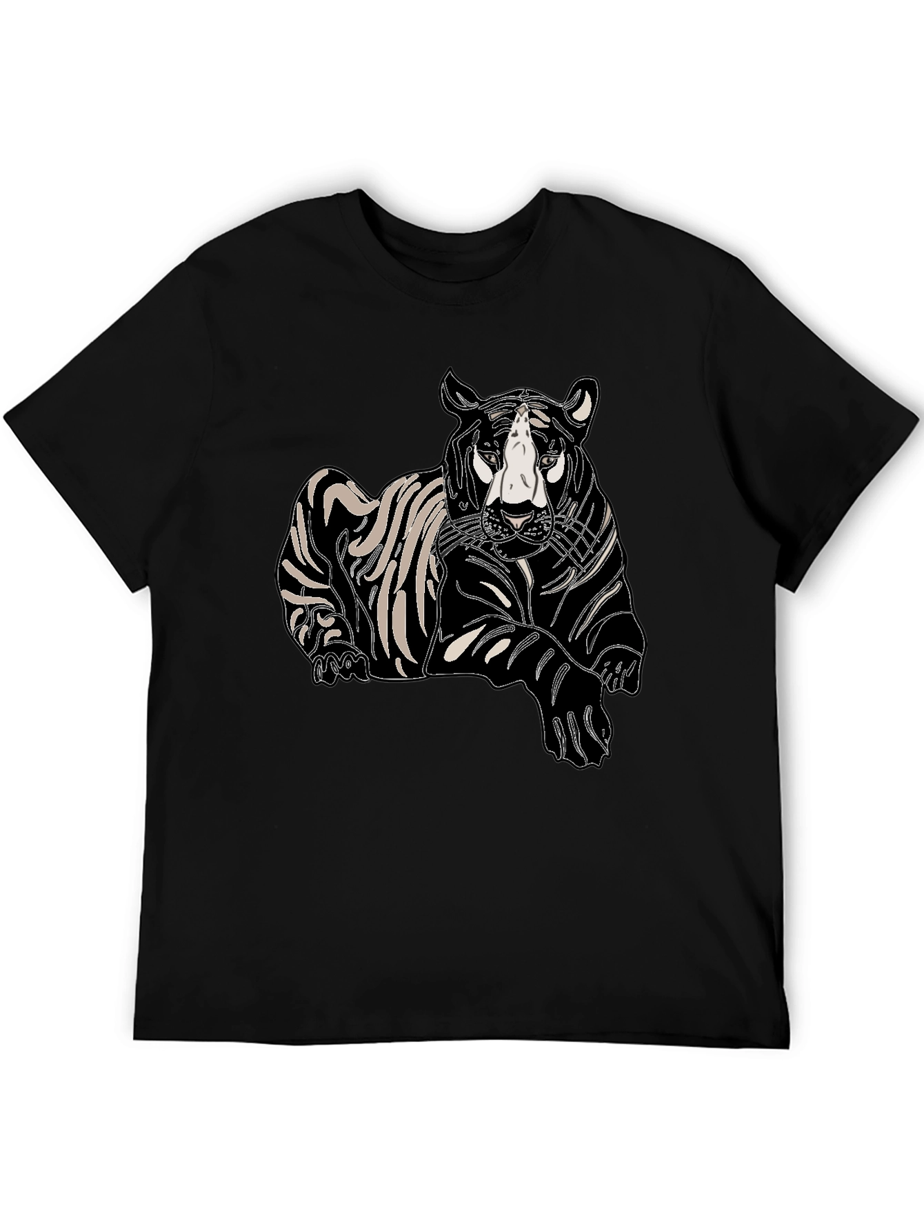 Mens Black T-Shirt with Tiger Print