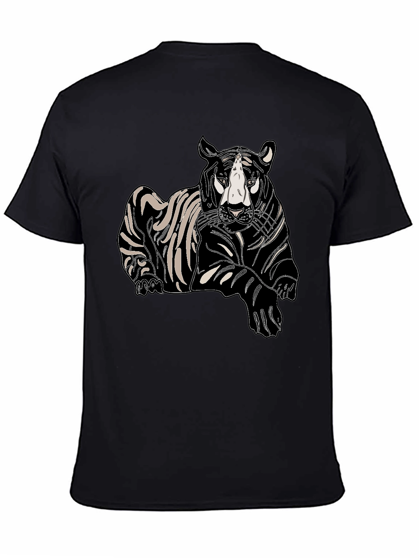 Mens Black T-Shirt with Tiger Print
