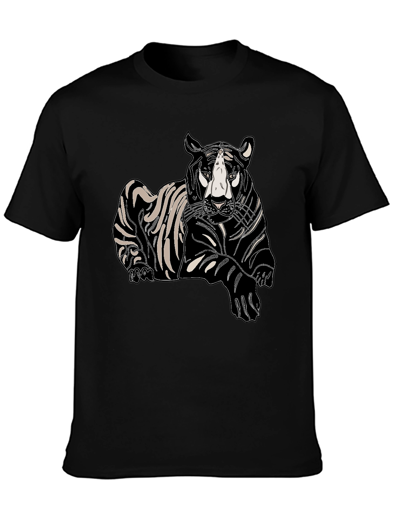 Mens Black T-Shirt with Tiger Print