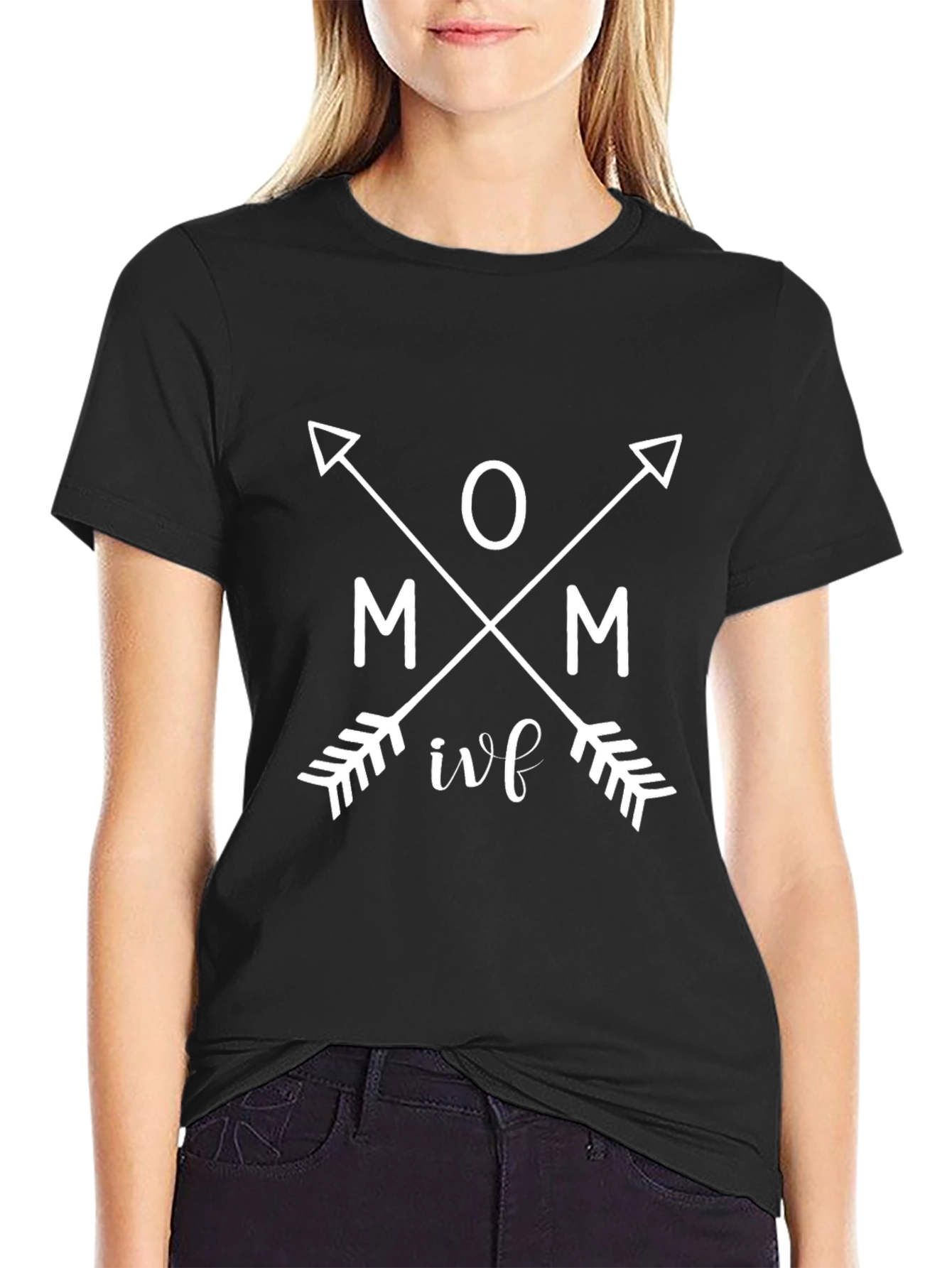 Mom IVF Arrow Graphic Tee - Black Cotton T-Shirt