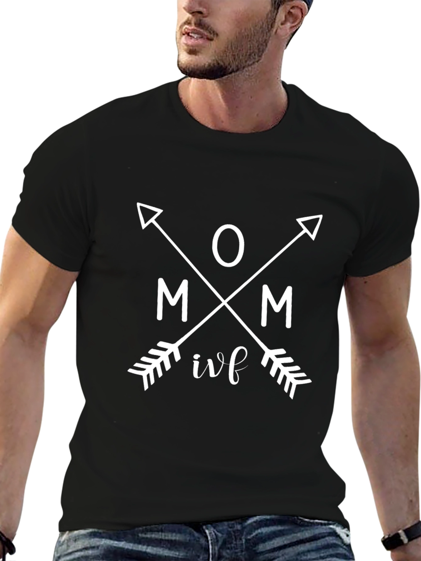 Mom IVF Arrow Graphic Tee - Black Cotton T-Shirt