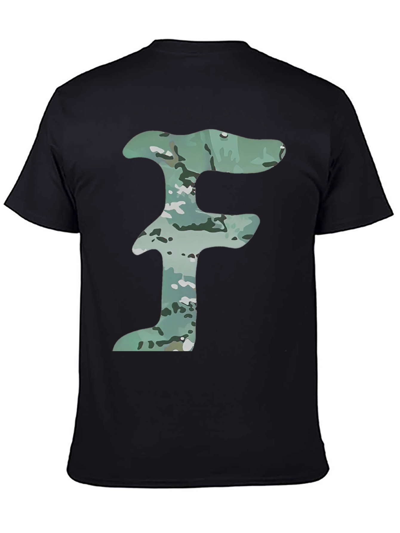 Camo Letter F Graphic Tee - Mens Black T-Shirt