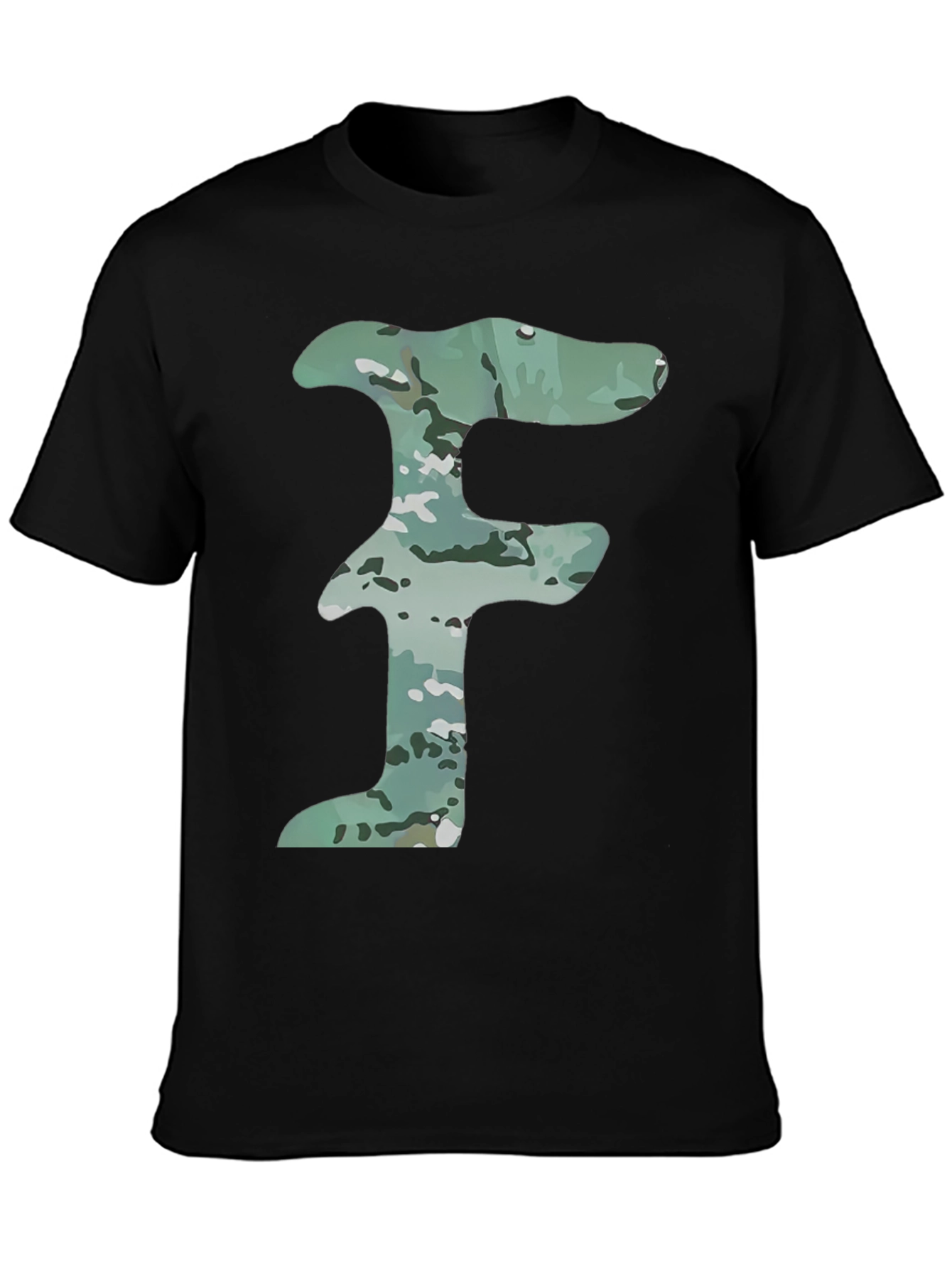 Camo Letter F Graphic Tee - Mens Black T-Shirt