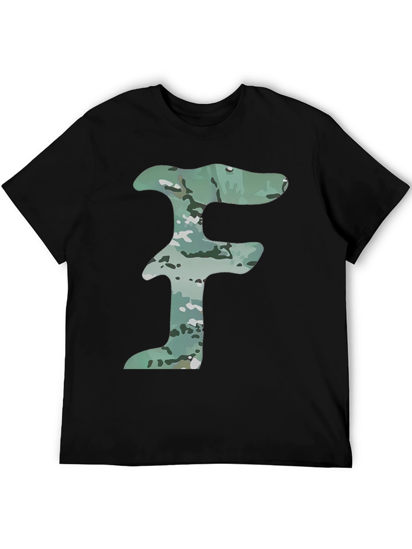 Camo Letter F Graphic Tee - Mens Black T-Shirt