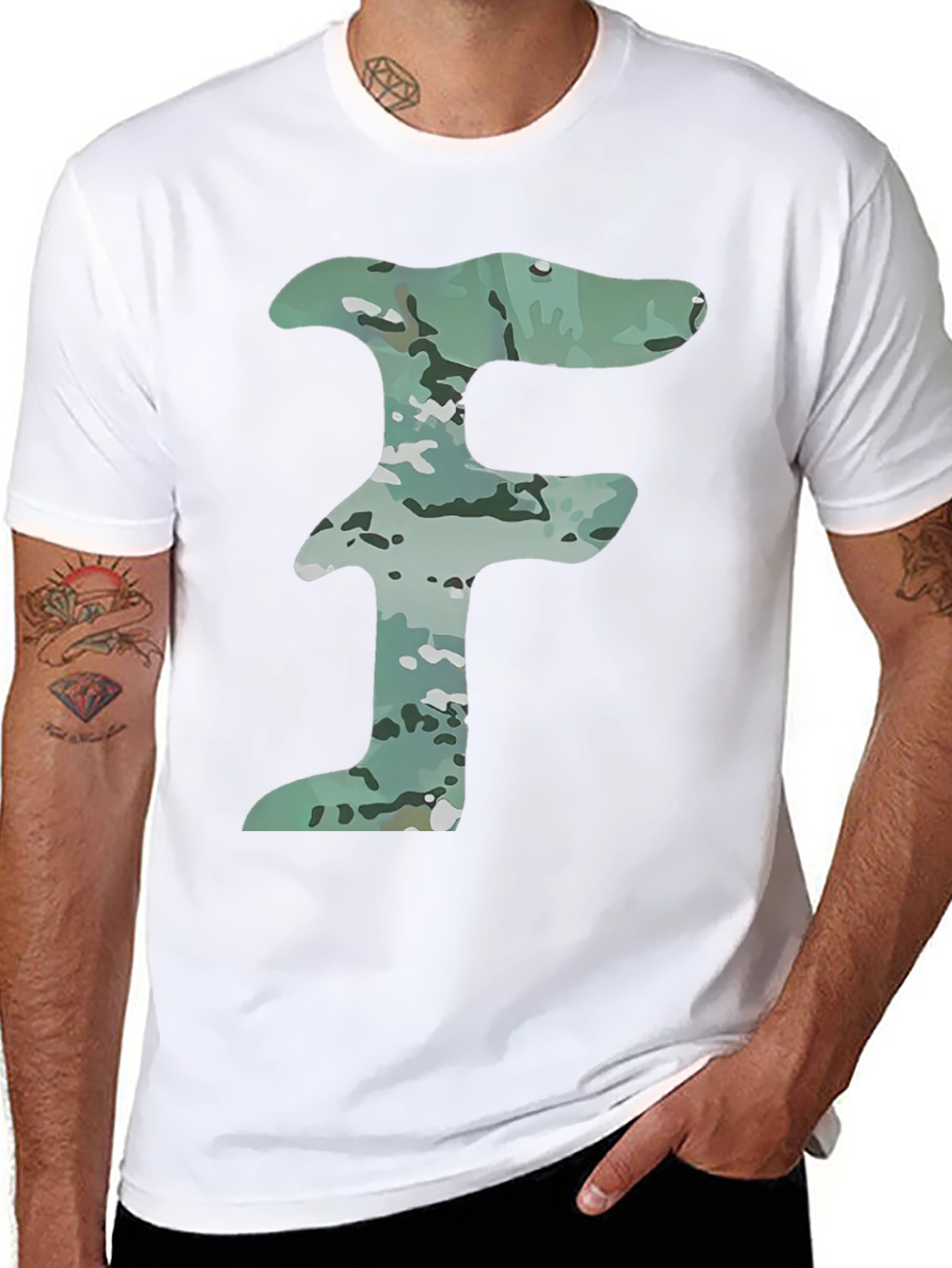 Camo Letter F Graphic Tee - Mens Black T-Shirt