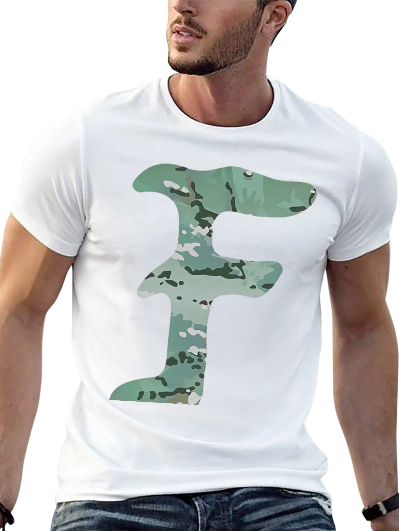 Camo Letter F Graphic Tee - Mens Black T-Shirt