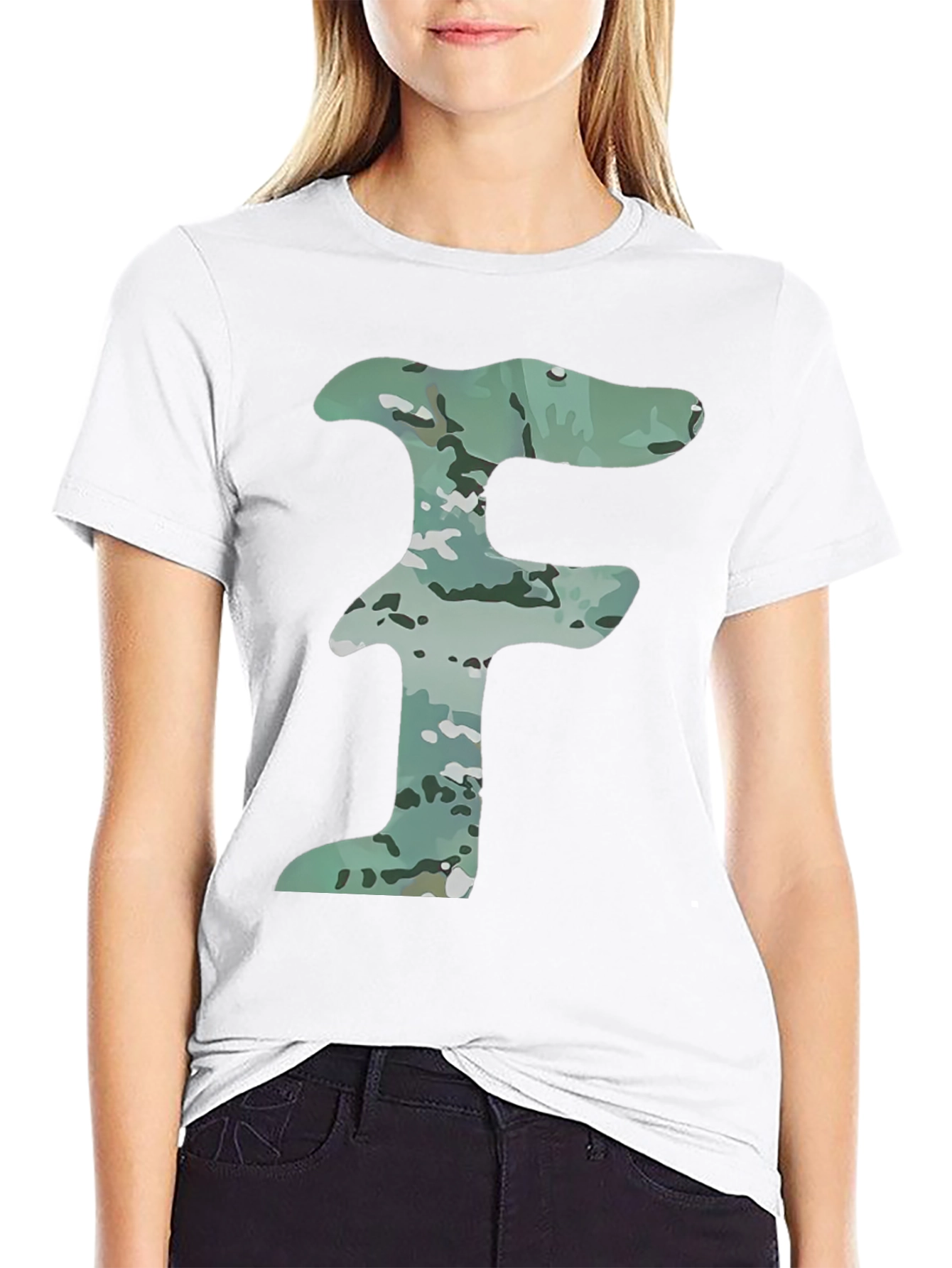 Camo Letter F Graphic Tee - Mens Black T-Shirt