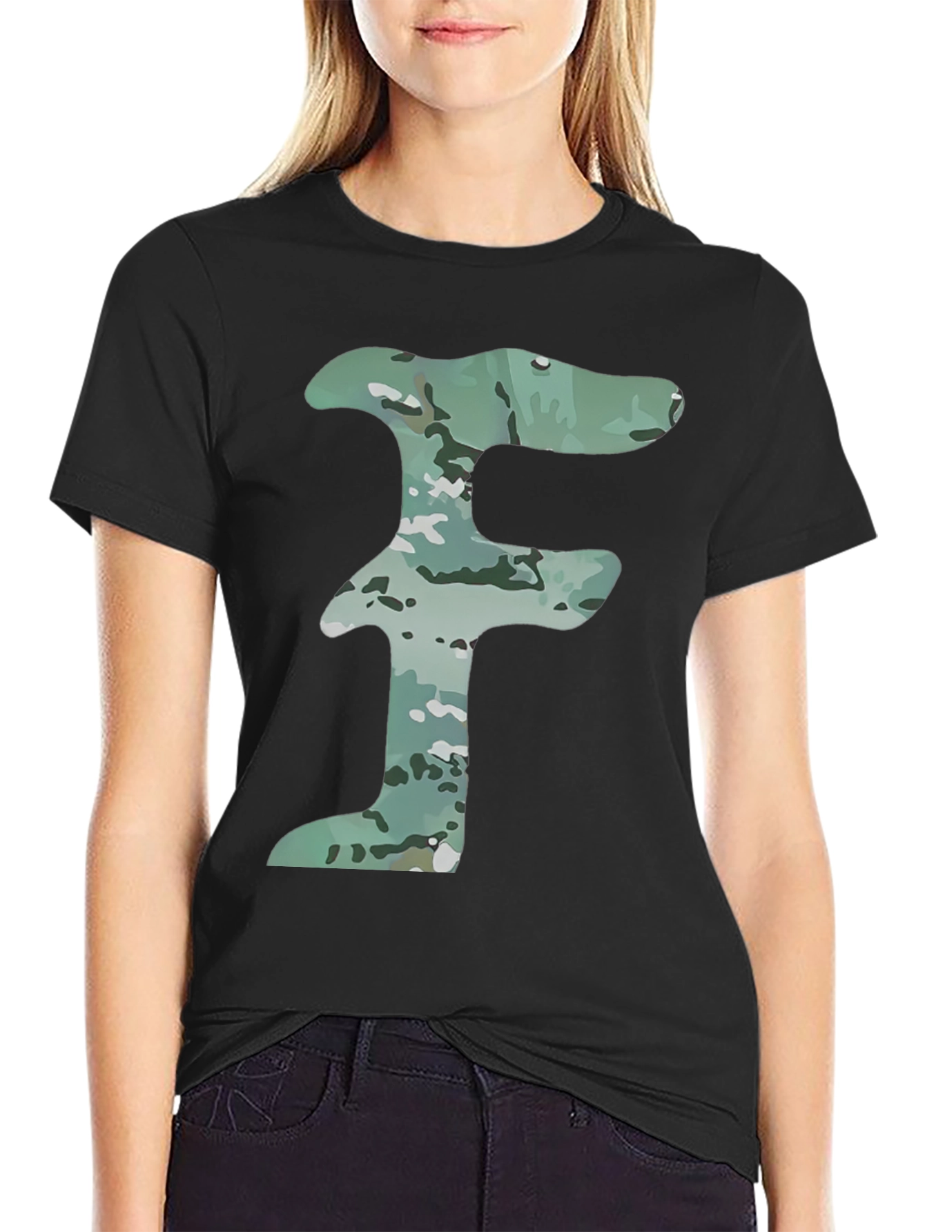 Camo Letter F Graphic Tee - Mens Black T-Shirt