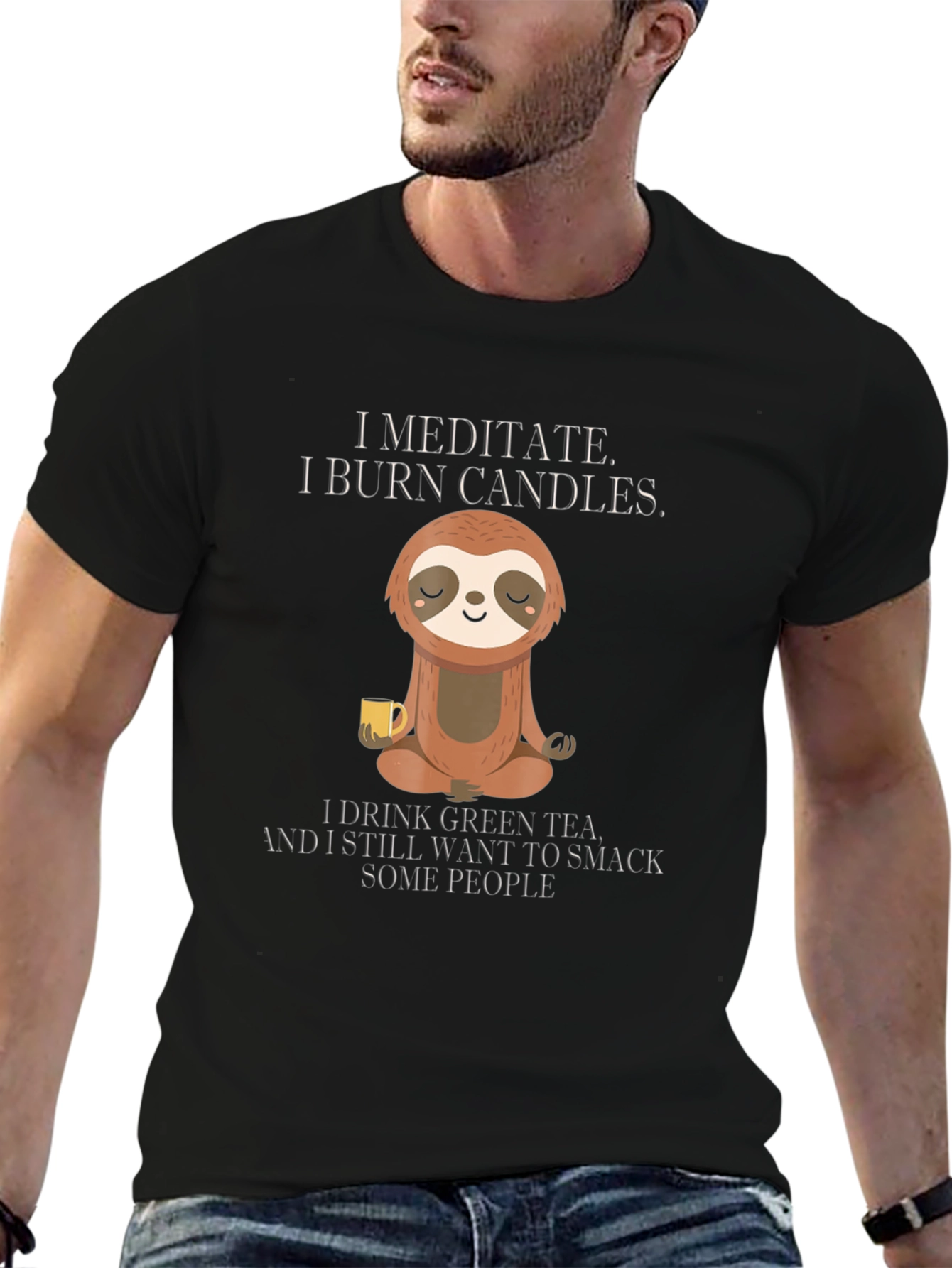 Meditating Sloth Graphic T-Shirt - Funny Relaxed Zen Tee