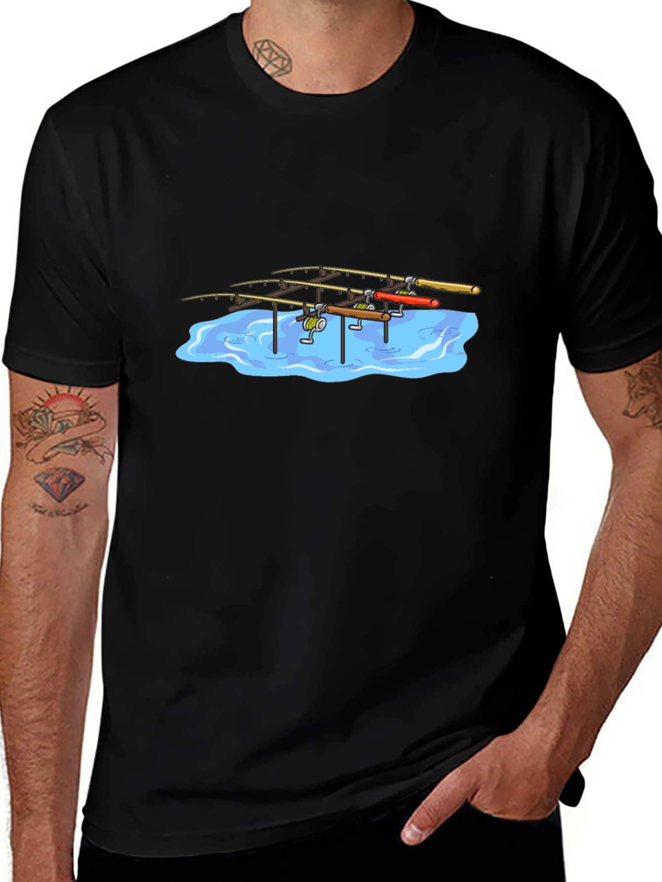 Fishing Rods Graphic Black T-Shirt