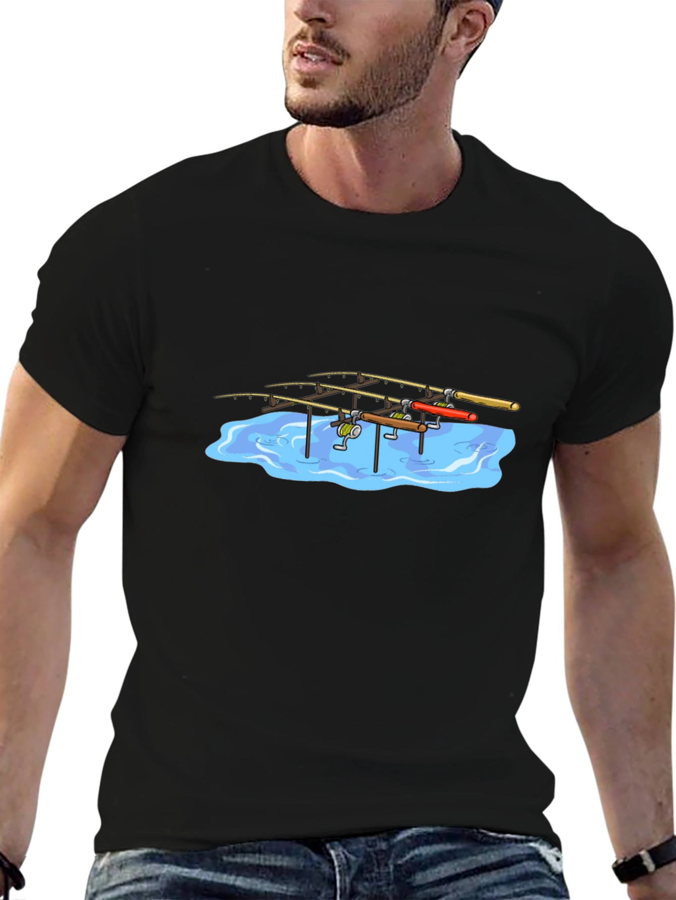 Fishing Rods Graphic Black T-Shirt