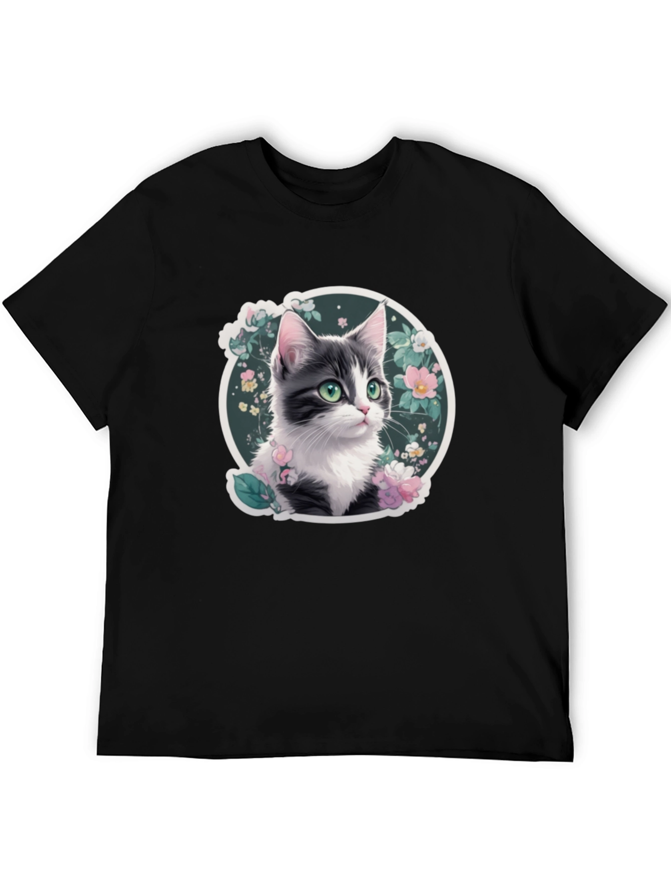 Floral Cat T-Shirt: Cute Kitten Design