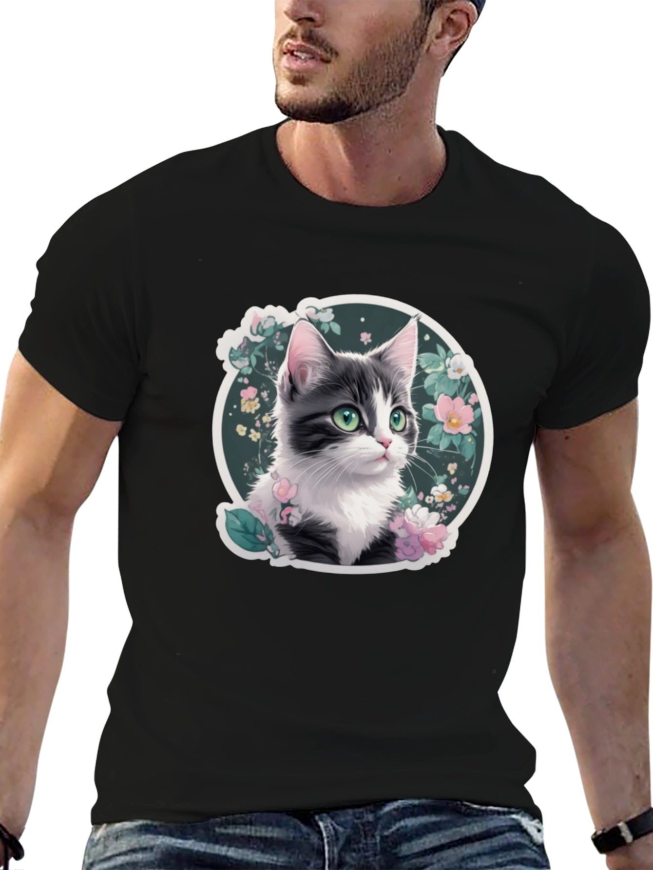 Floral Cat T-Shirt: Cute Kitten Design