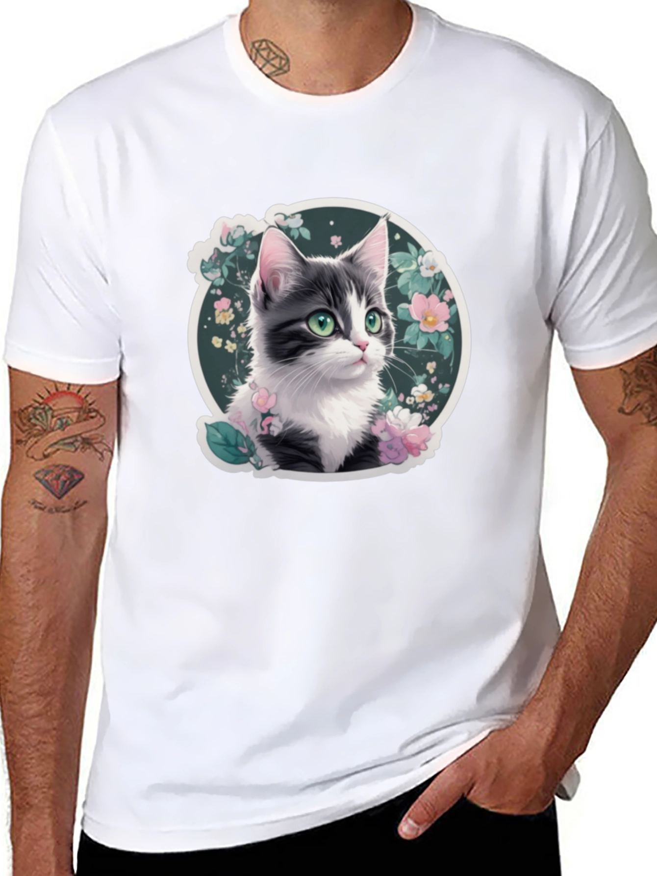 Floral Cat T-Shirt: Cute Kitten Design