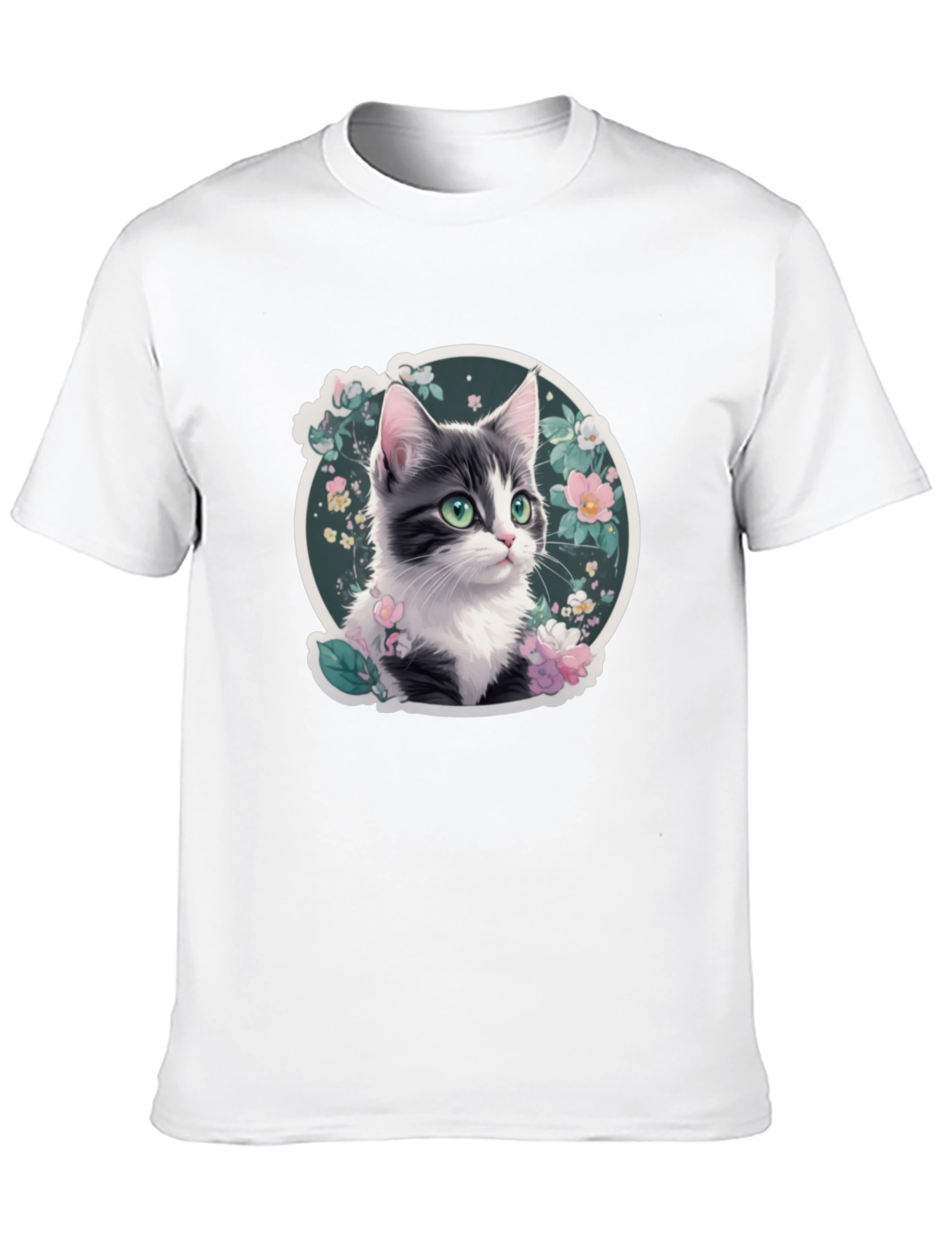Floral Cat T-Shirt: Cute Kitten Design