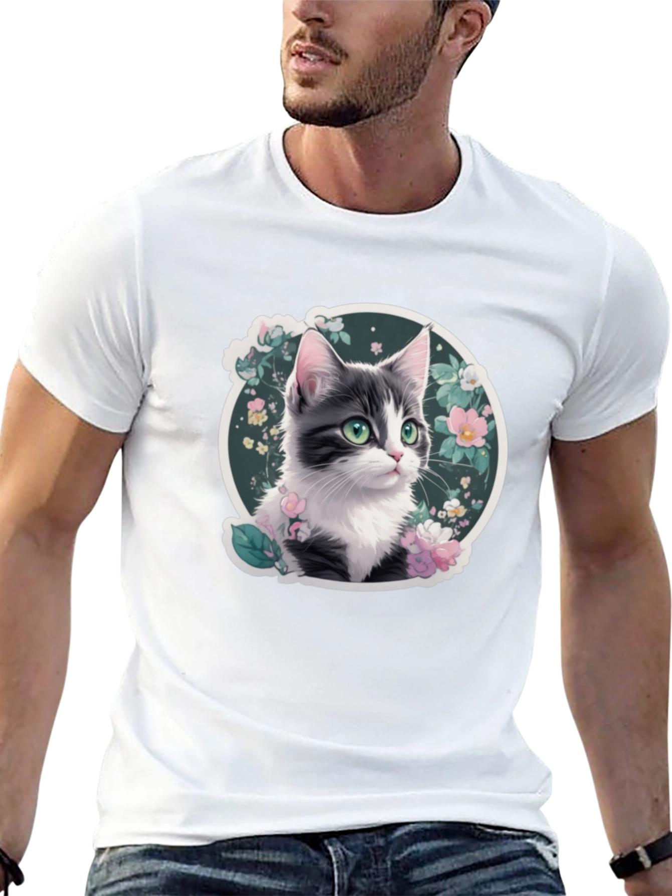 Floral Cat T-Shirt: Cute Kitten Design